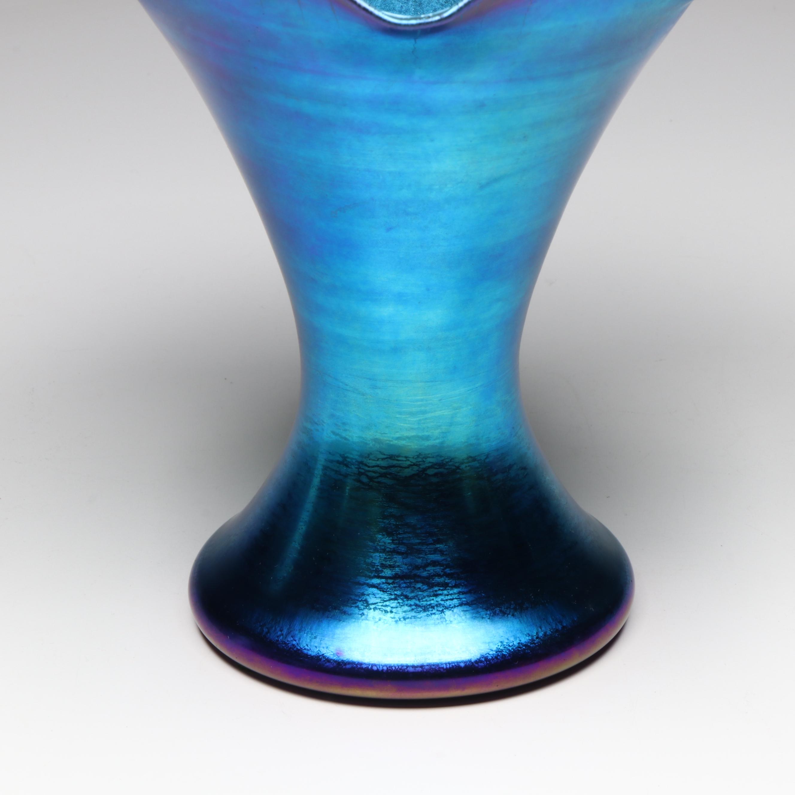 Steuben Iridescent Blue Aurene Art Glass Vase, Early to Mid-20th Century