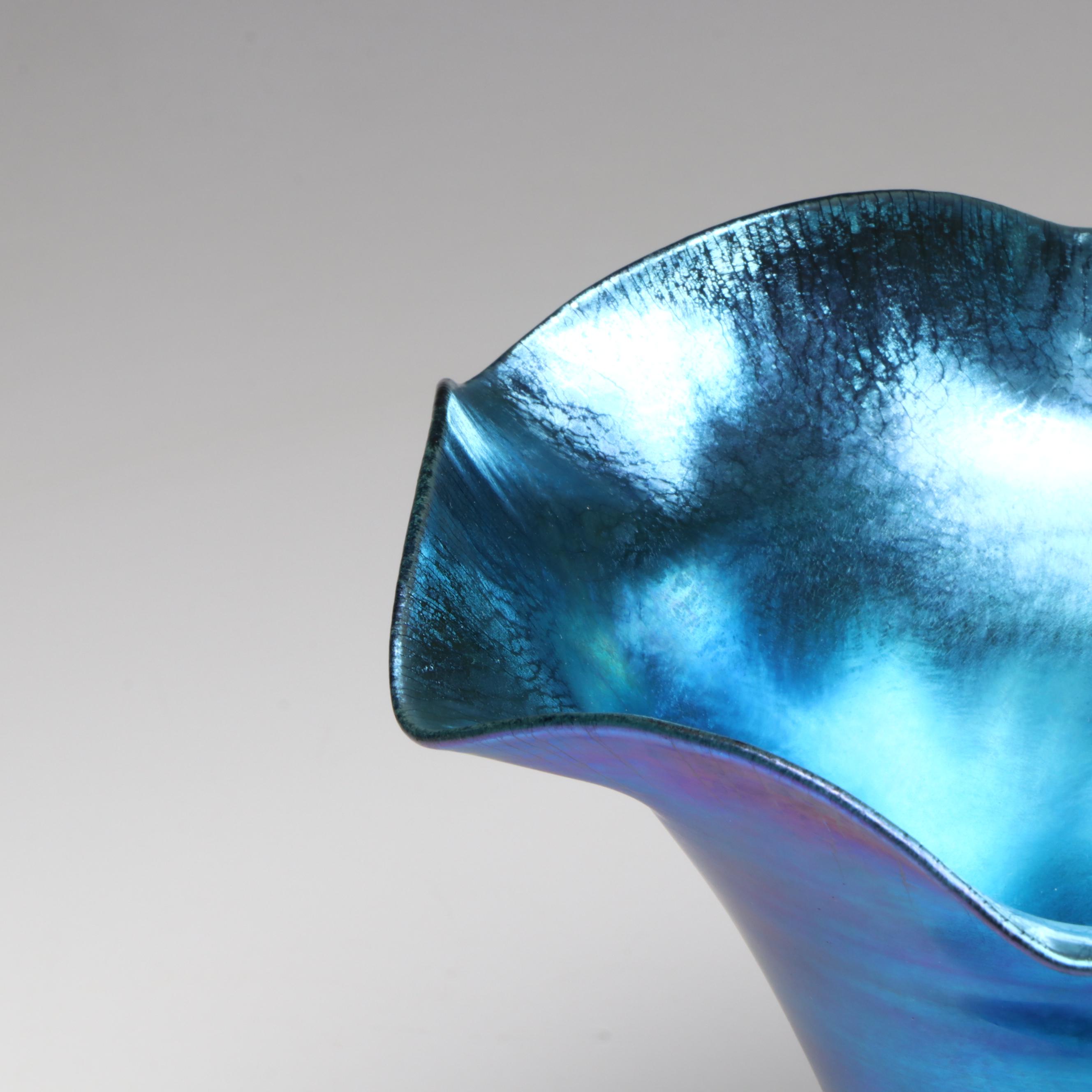 Steuben Iridescent Blue Aurene Art Glass Vase, Early to Mid-20th Century