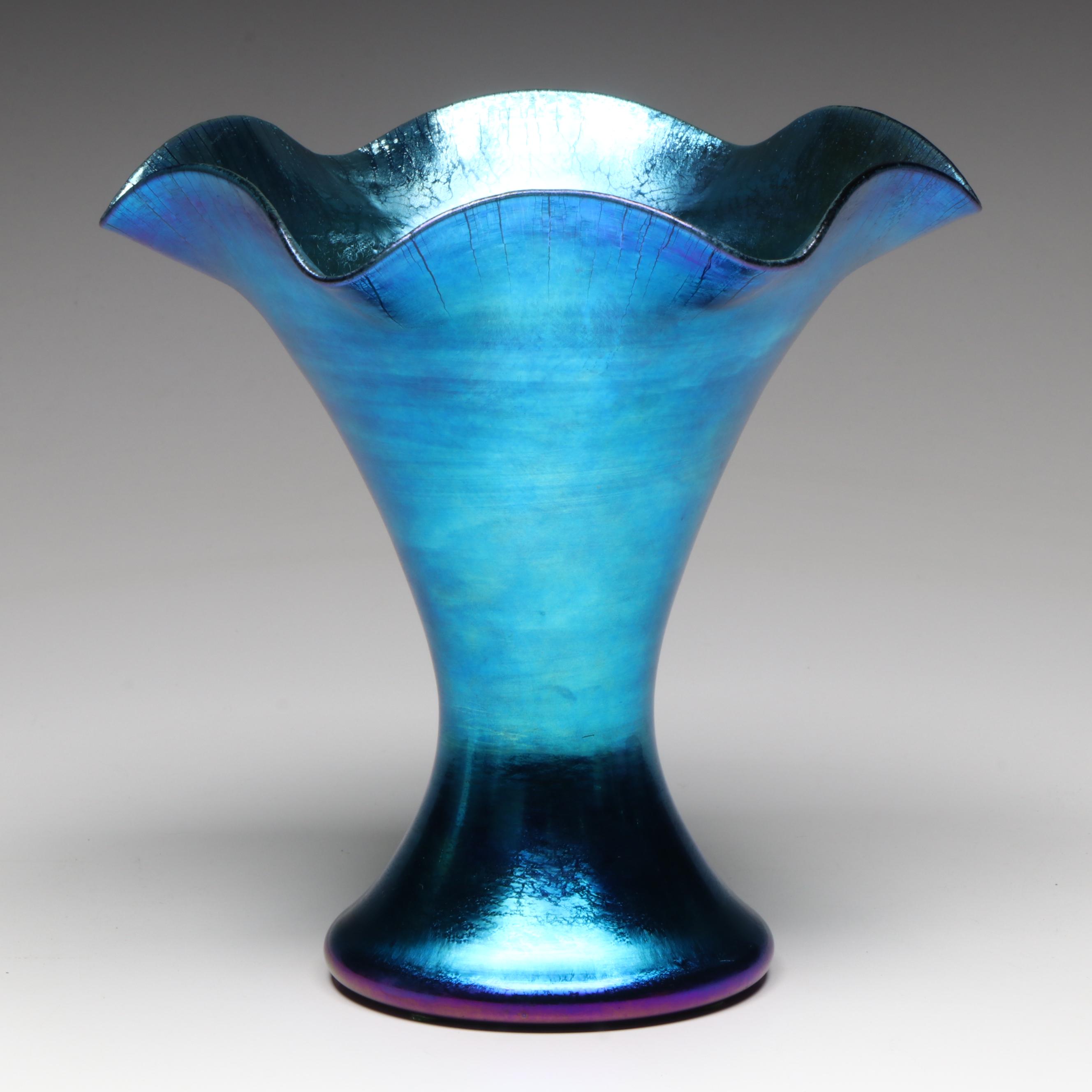 Steuben Iridescent Blue Aurene Art Glass Vase, Early to Mid-20th Century