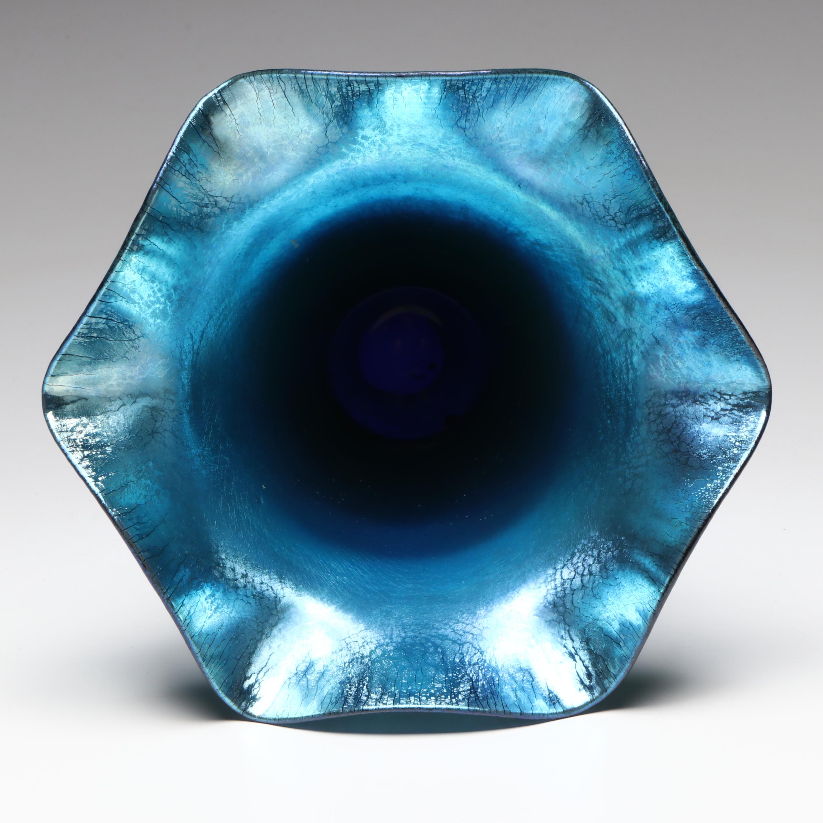 Steuben Iridescent Blue Aurene Art Glass Vase, Early to Mid-20th Century