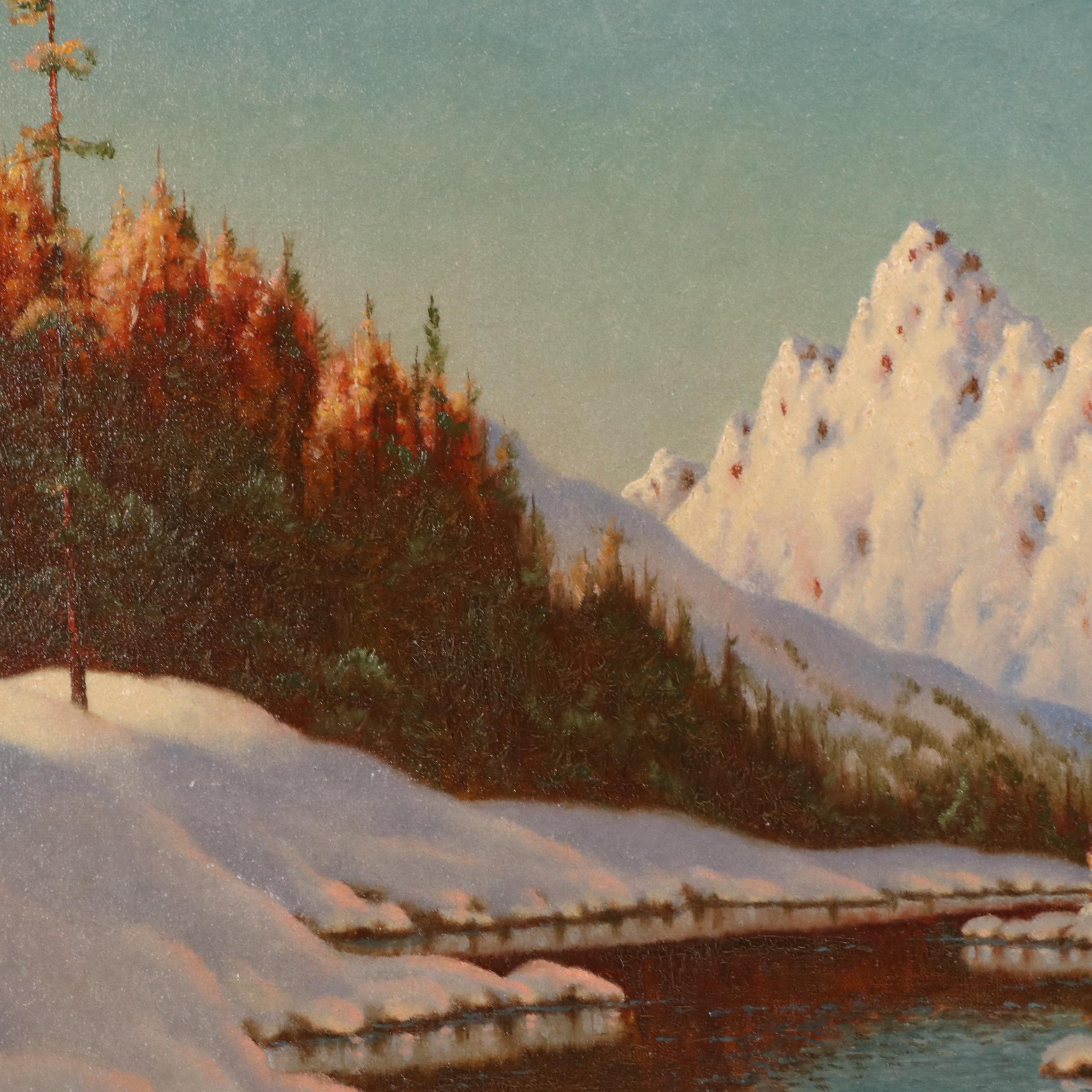 Frederick D. Ogden Oil Painting with Snowy Landscape, 20th Century