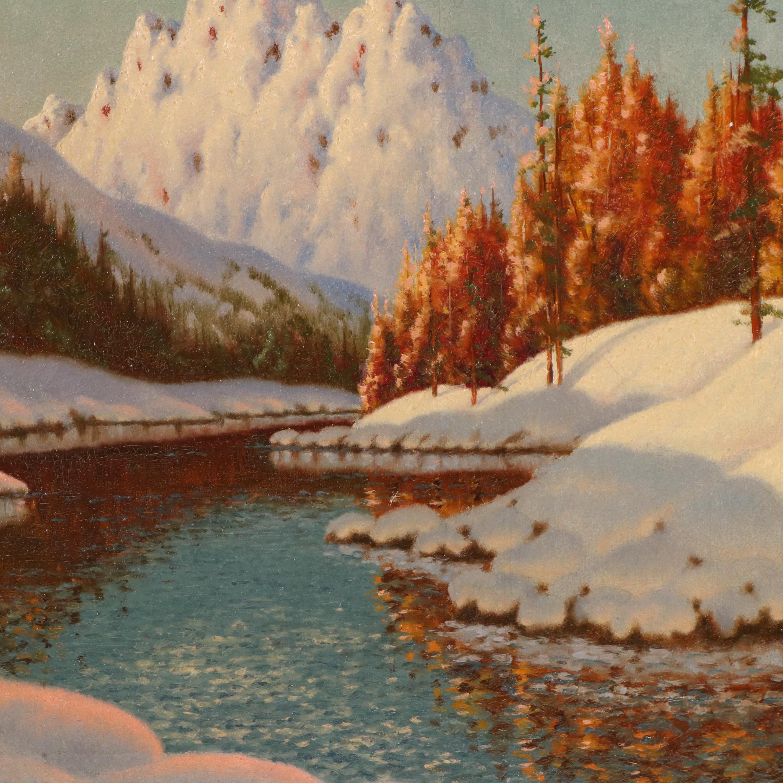 Frederick D. Ogden Oil Painting with Snowy Landscape, 20th Century