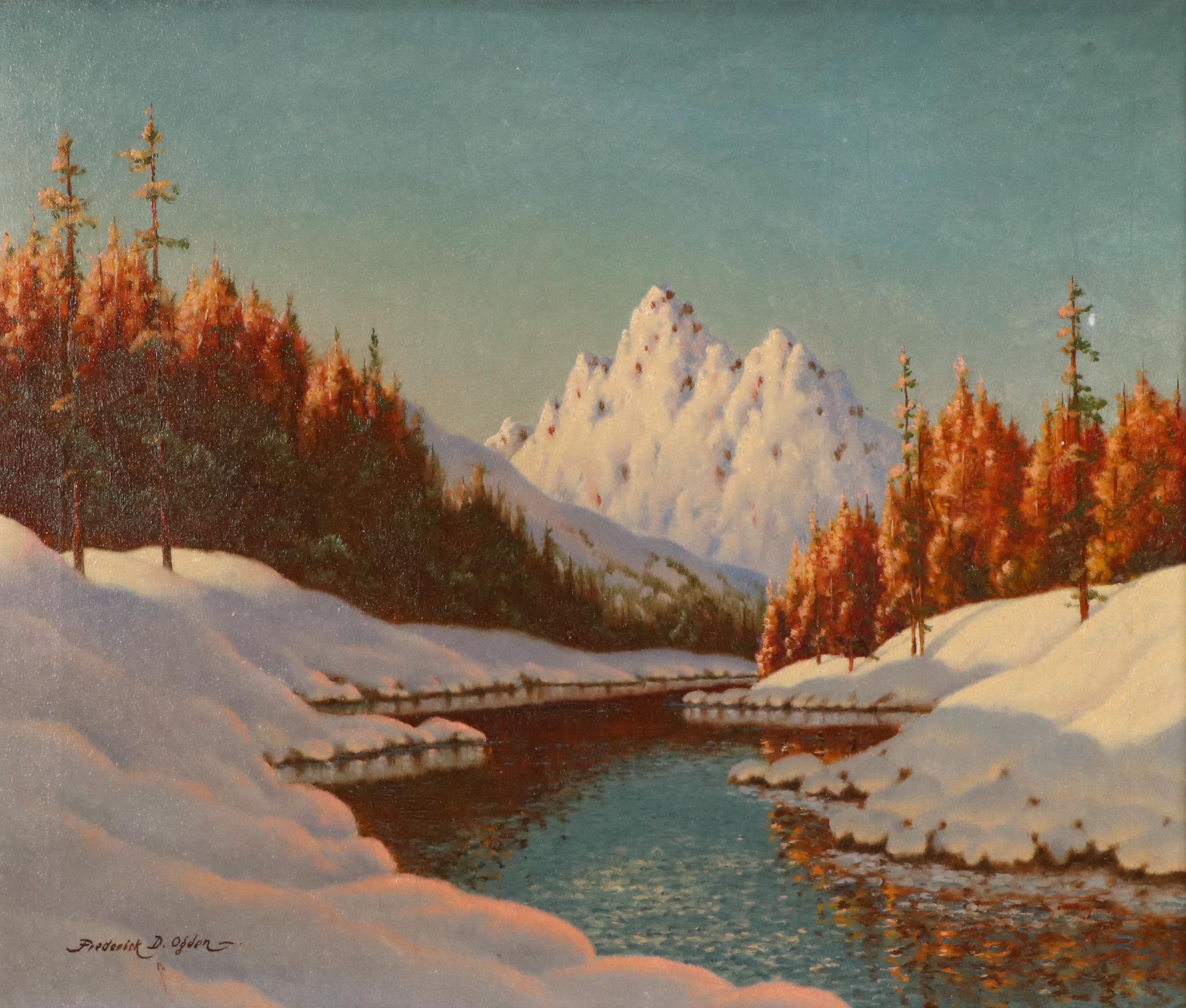Frederick D. Ogden Oil Painting with Snowy Landscape, 20th Century