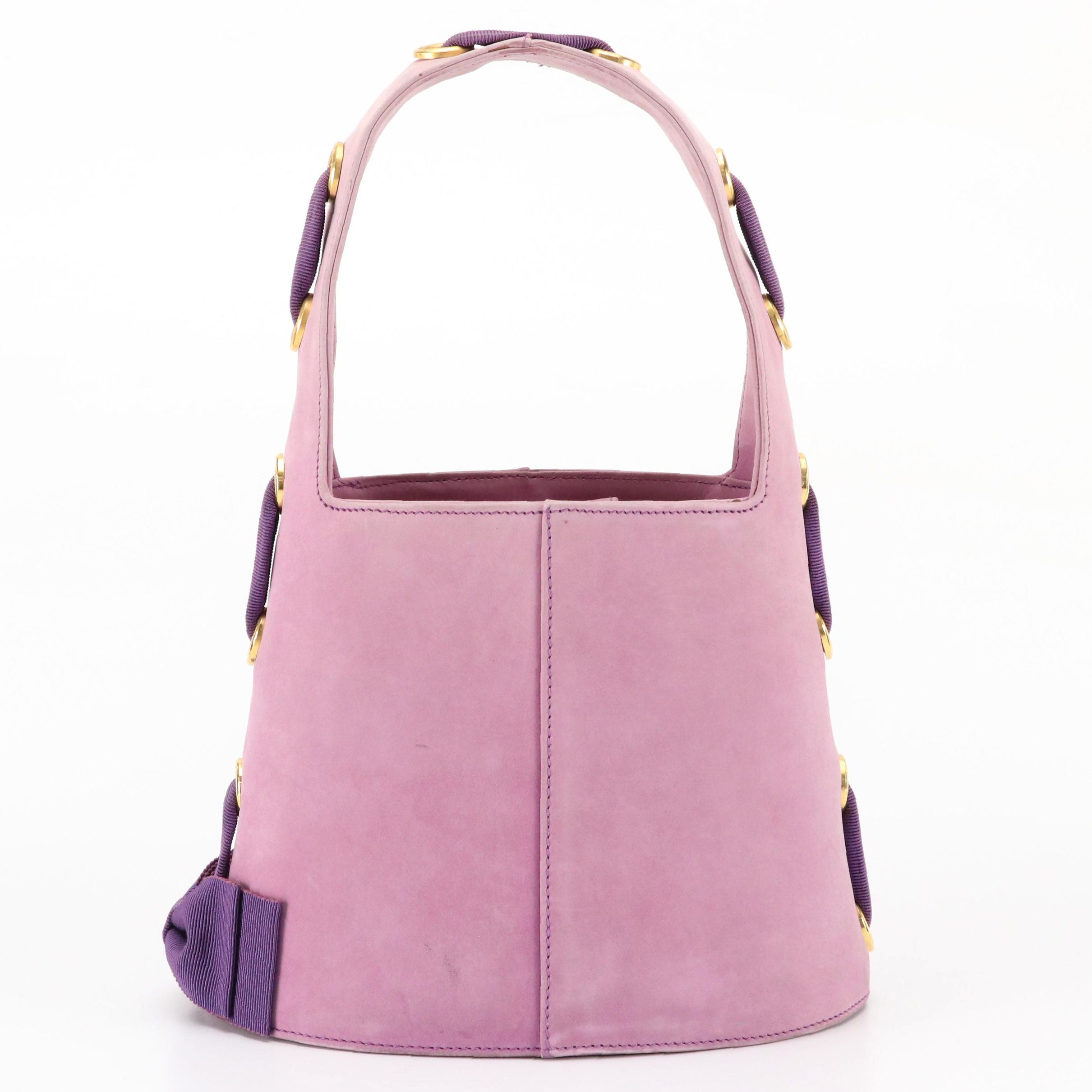 Salvatore Ferragamo Lilac Suede Structured Bag with Interwoven Ribbon Details