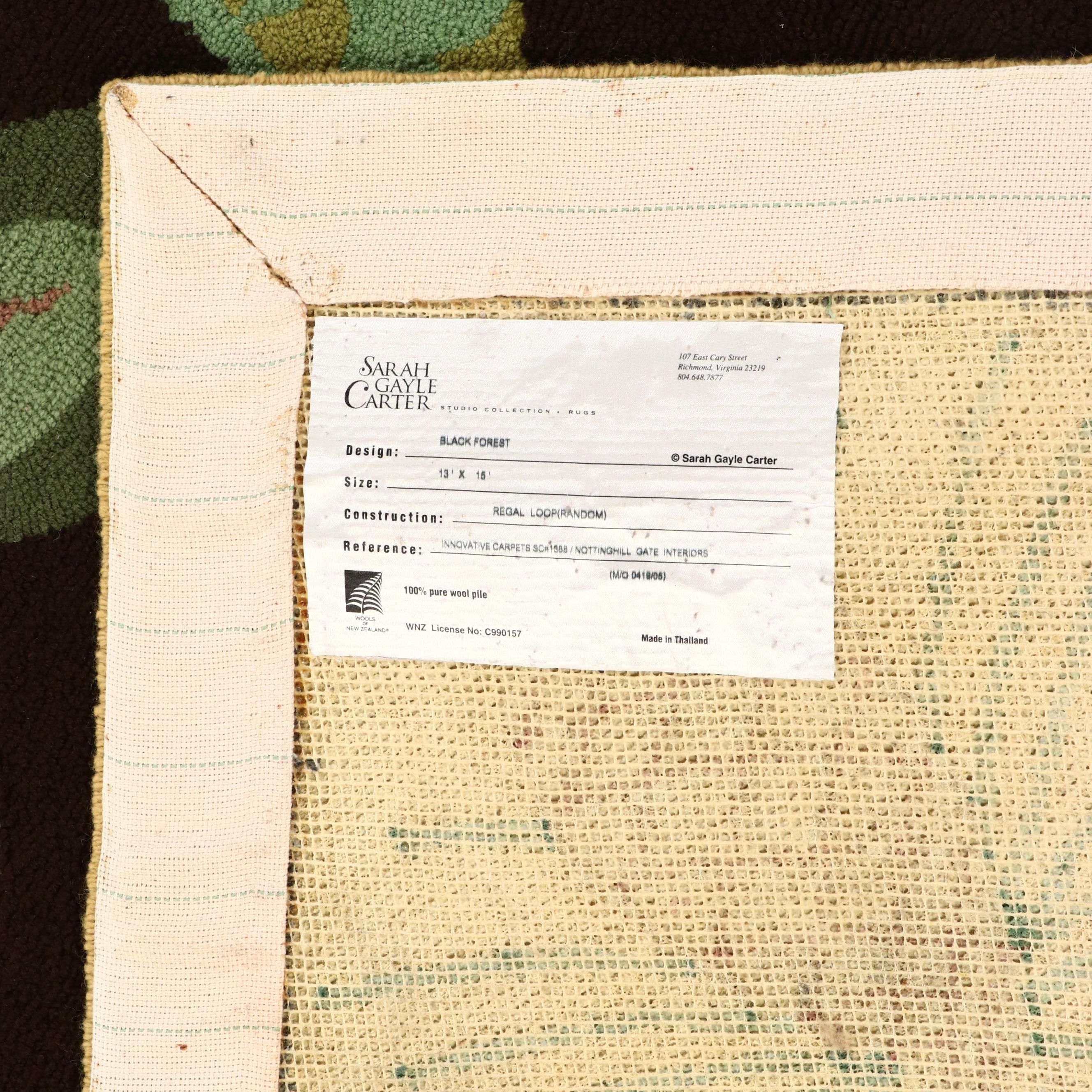 12'11 x 14'11 Hand-Hooked Sarah Gayle Carter "Black Forest" Room-Sized Rug