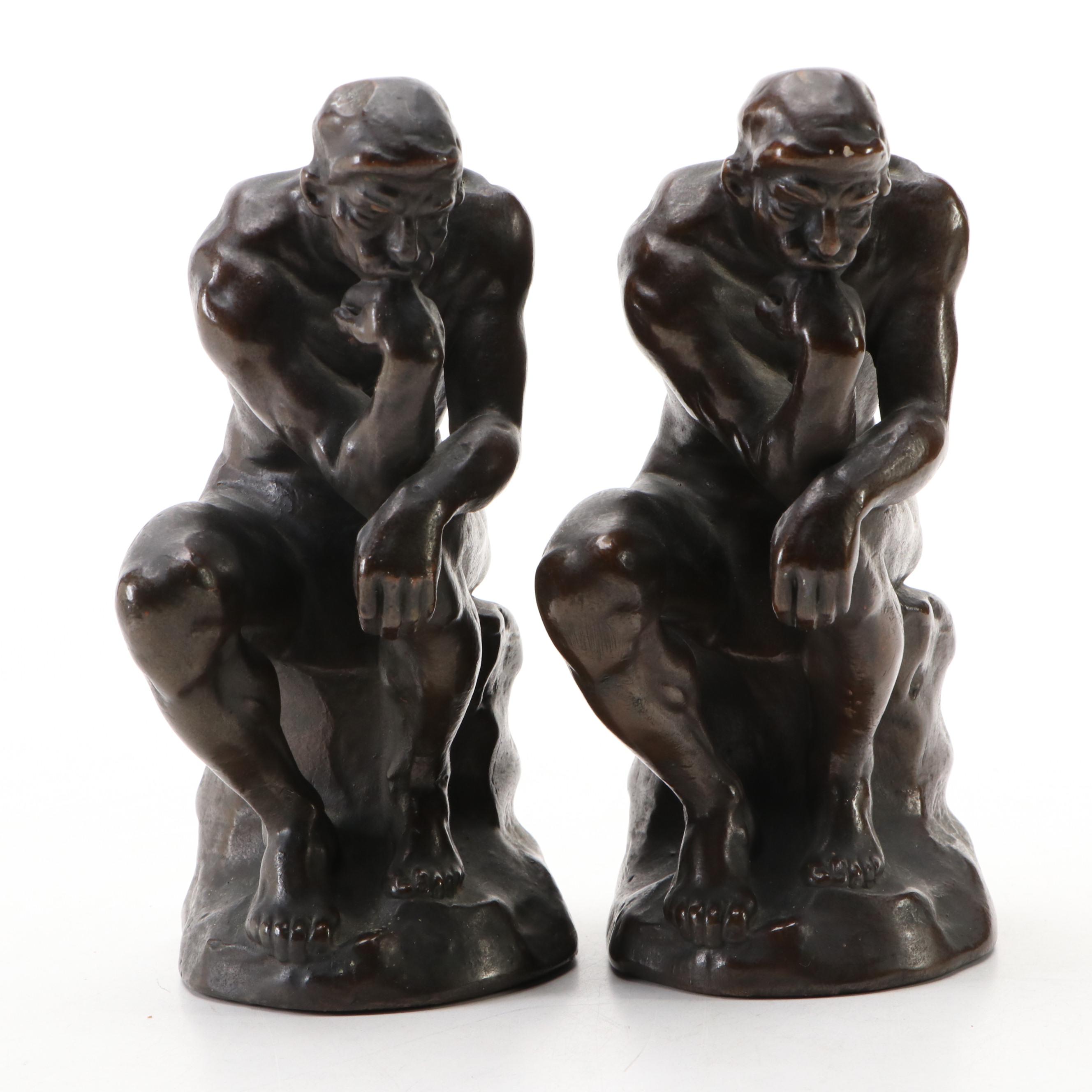 Bronze Finished Metal "The Thinker" Bookends, Early to Mid-20th Century