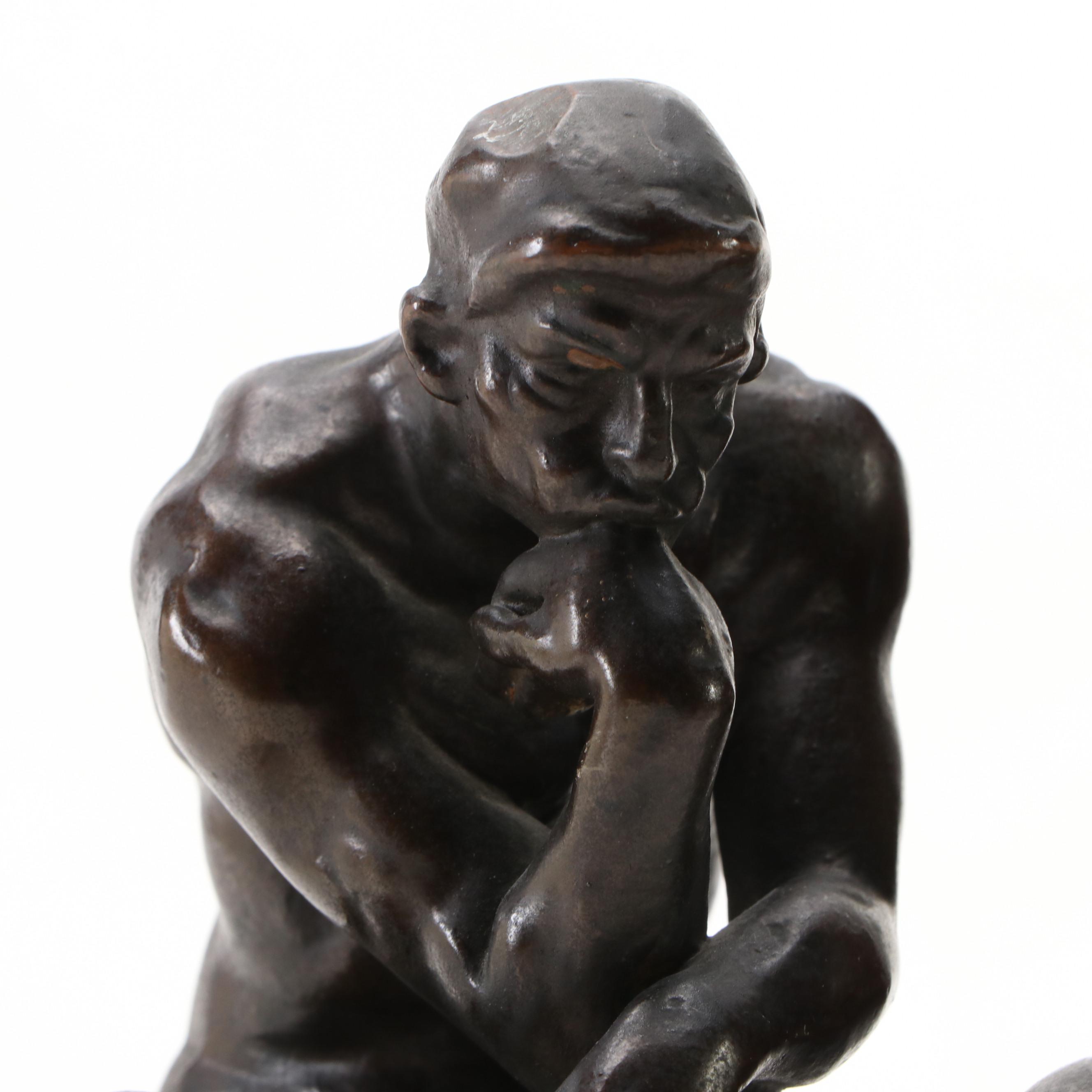 Bronze Finished Metal "The Thinker" Bookends, Early to Mid-20th Century