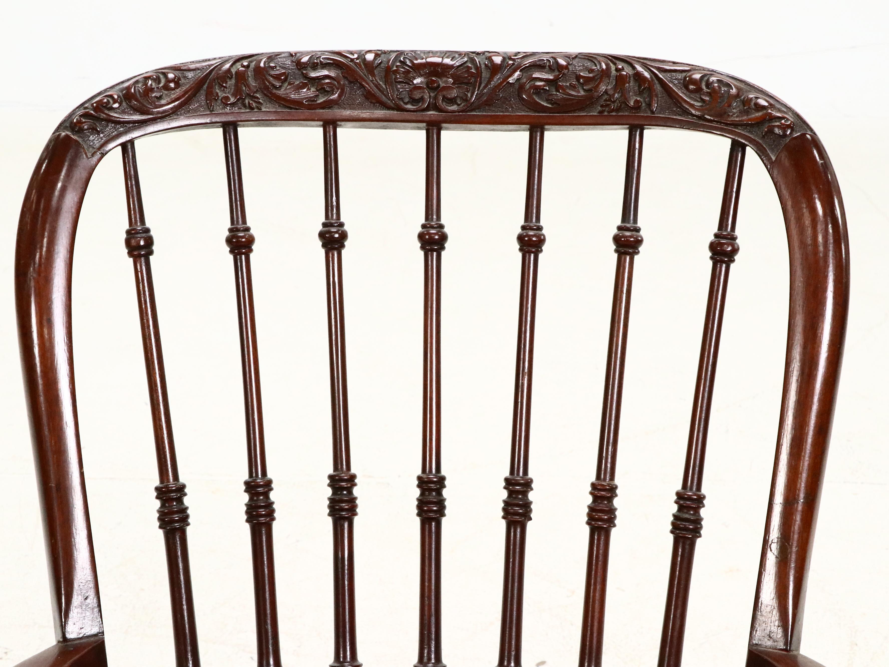 Gothic Style Carved Mahogany Rocking Chair, Manner of R. J. Horner