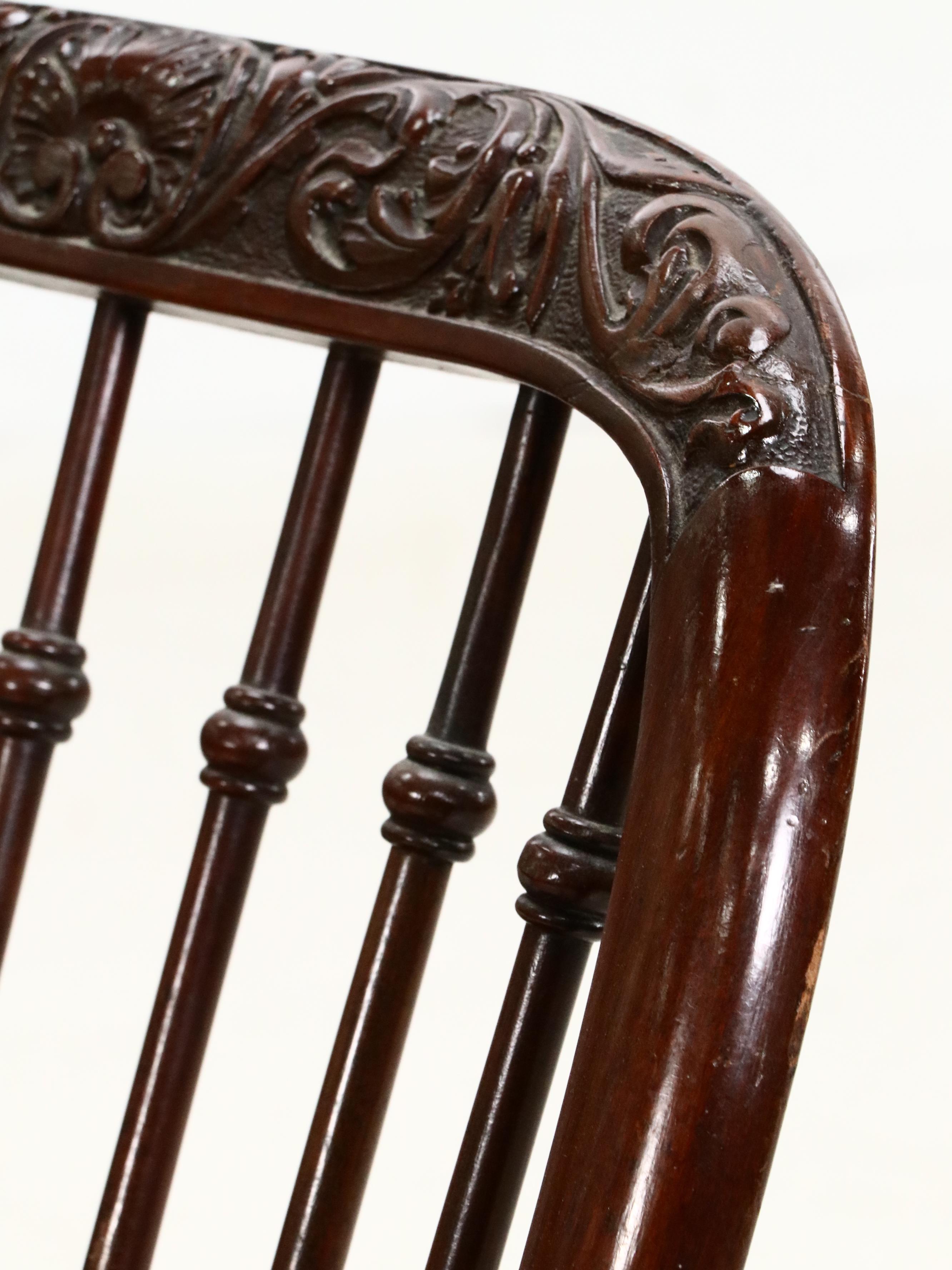 Gothic Style Carved Mahogany Rocking Chair, Manner of R. J. Horner