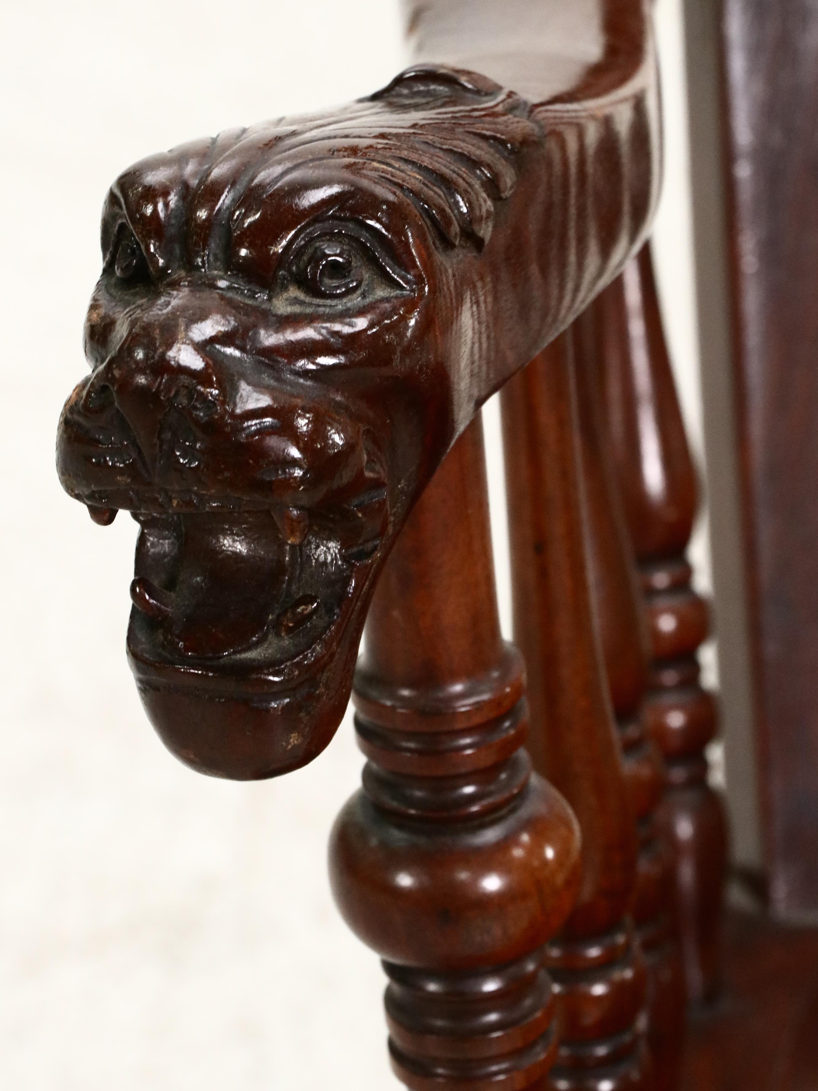 Gothic Style Carved Mahogany Rocking Chair, Manner of R. J. Horner