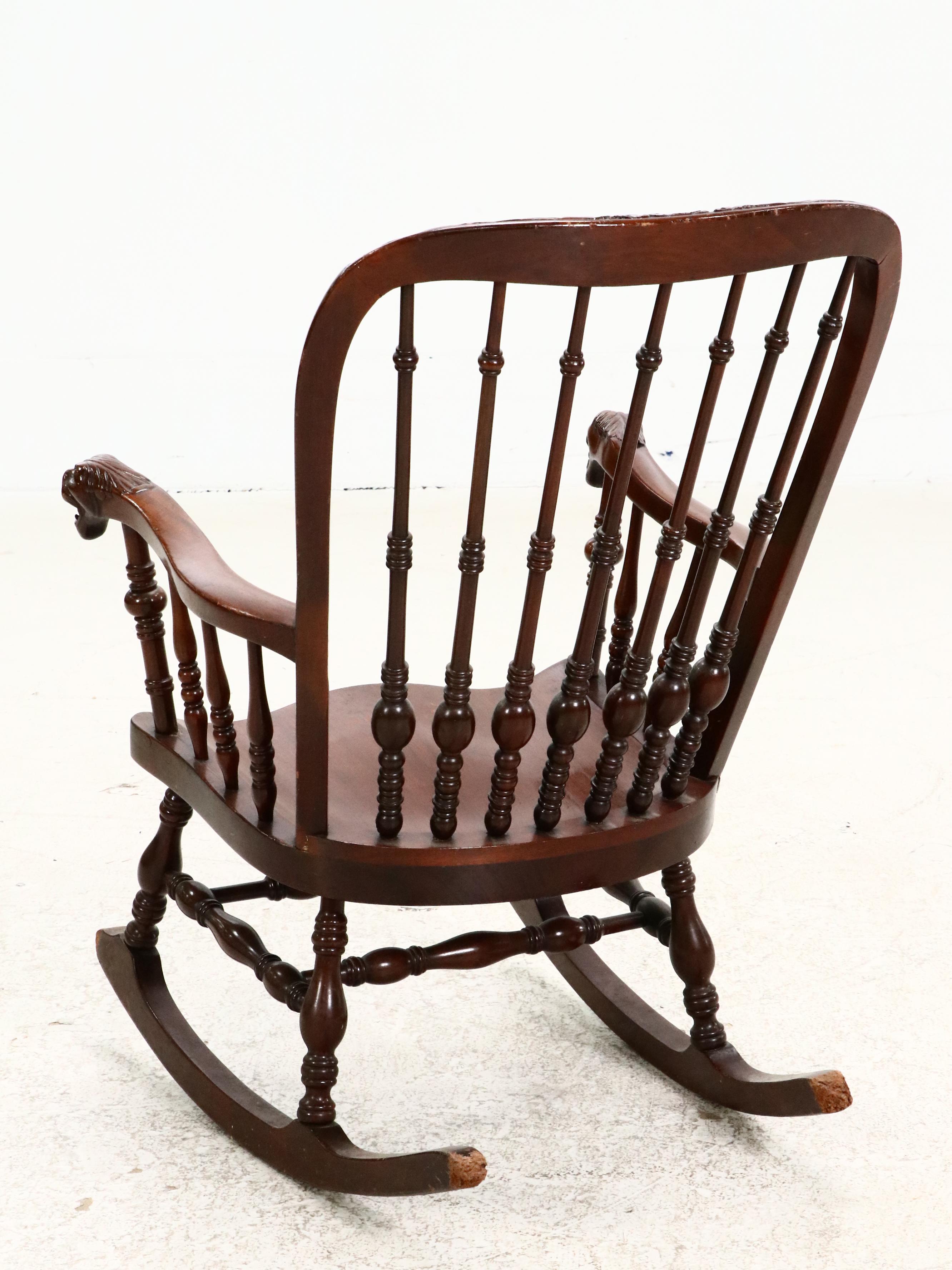 Gothic Style Carved Mahogany Rocking Chair, Manner of R. J. Horner