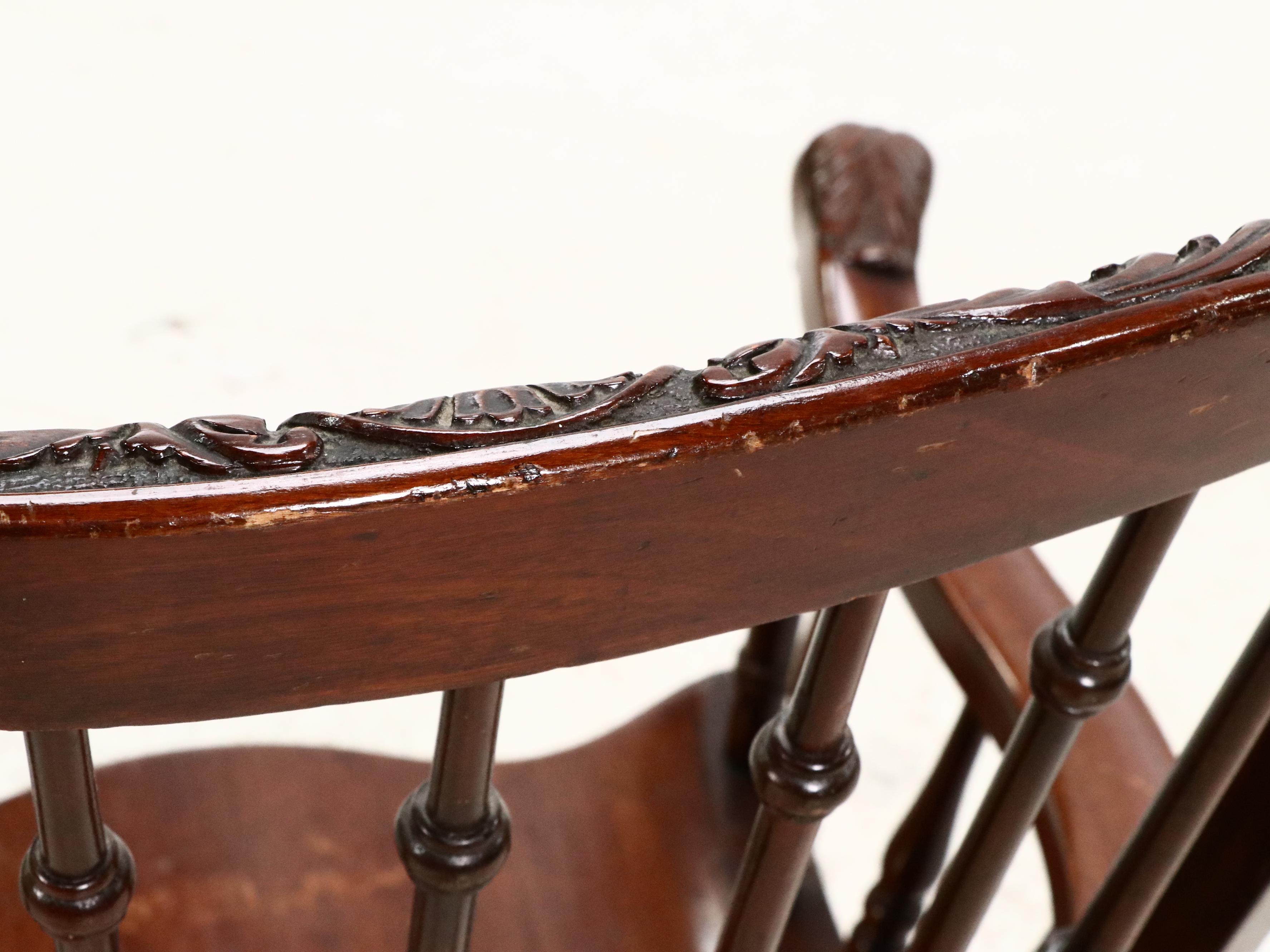 Gothic Style Carved Mahogany Rocking Chair, Manner of R. J. Horner