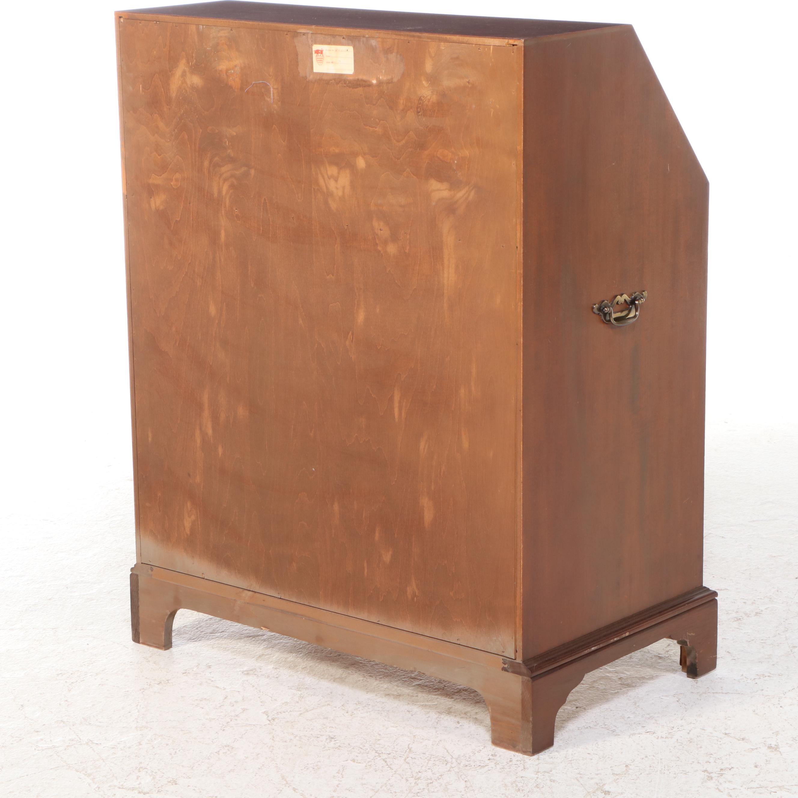 Maddox Colonial Federal Style Burl Wood and Mahogany Secretary Desk, 20th C.