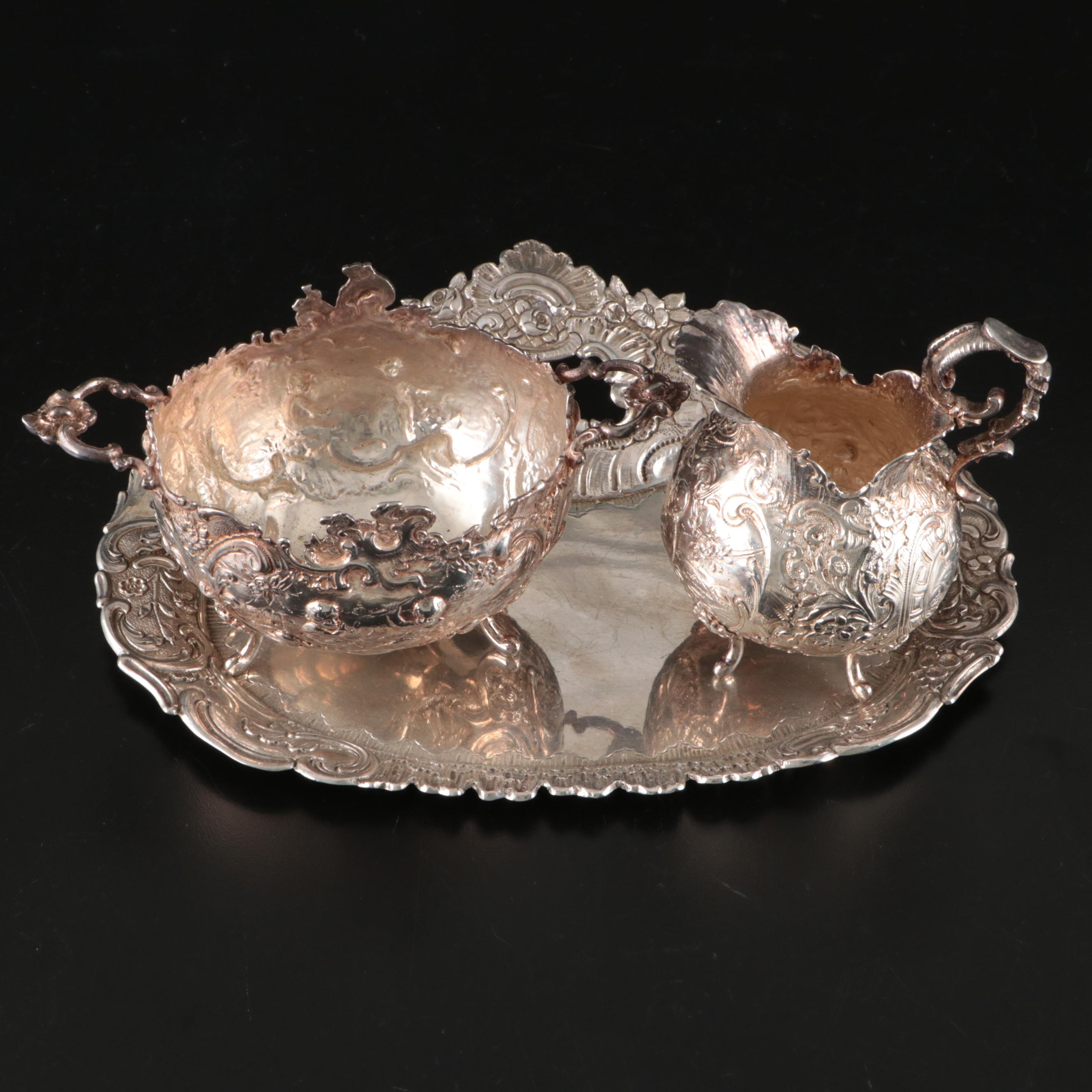 J.D Schleissner & Söhne 800 Silver Creamer and Sugar Set with Tray