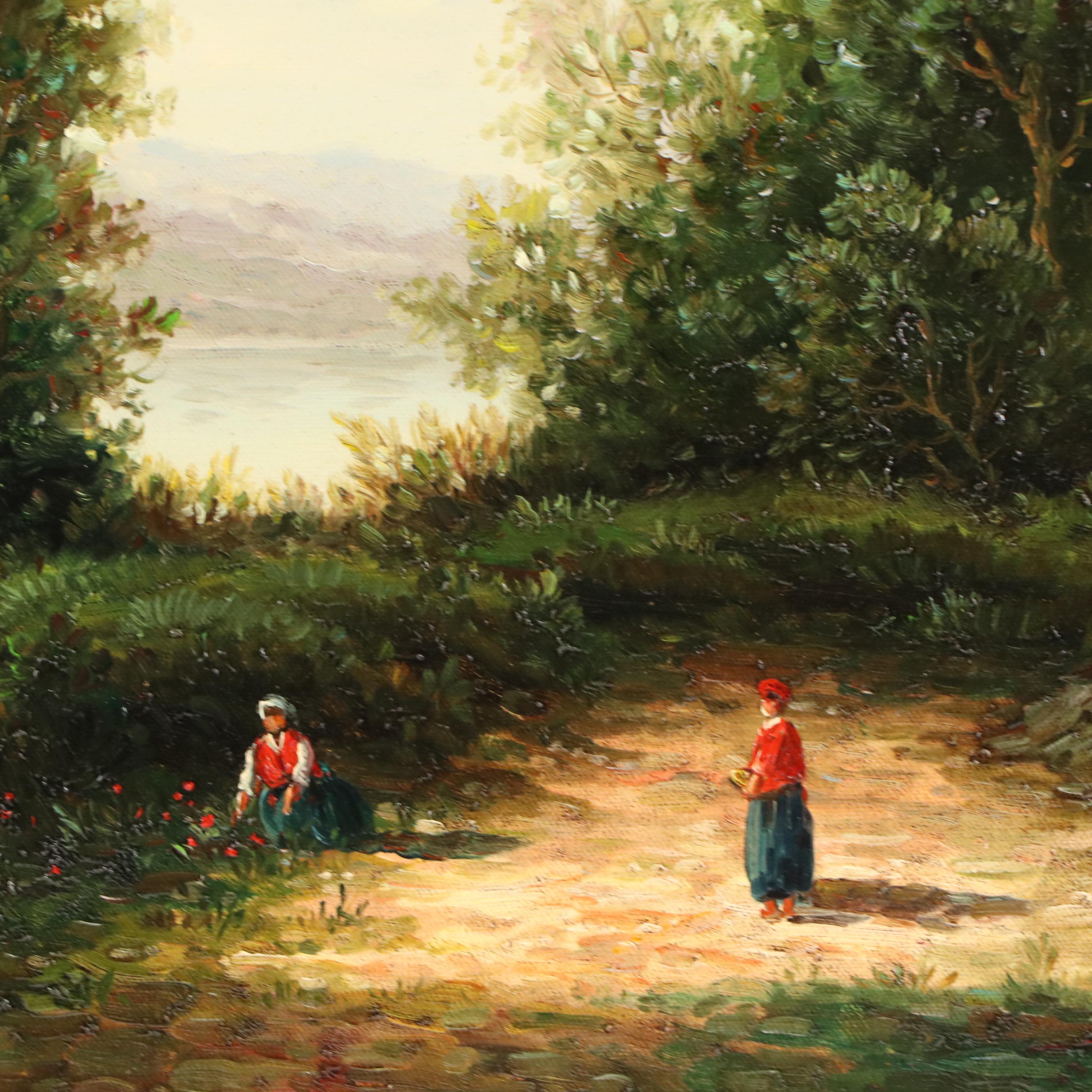 Maffei Riverside Landscape Oil Painting, 20th C.