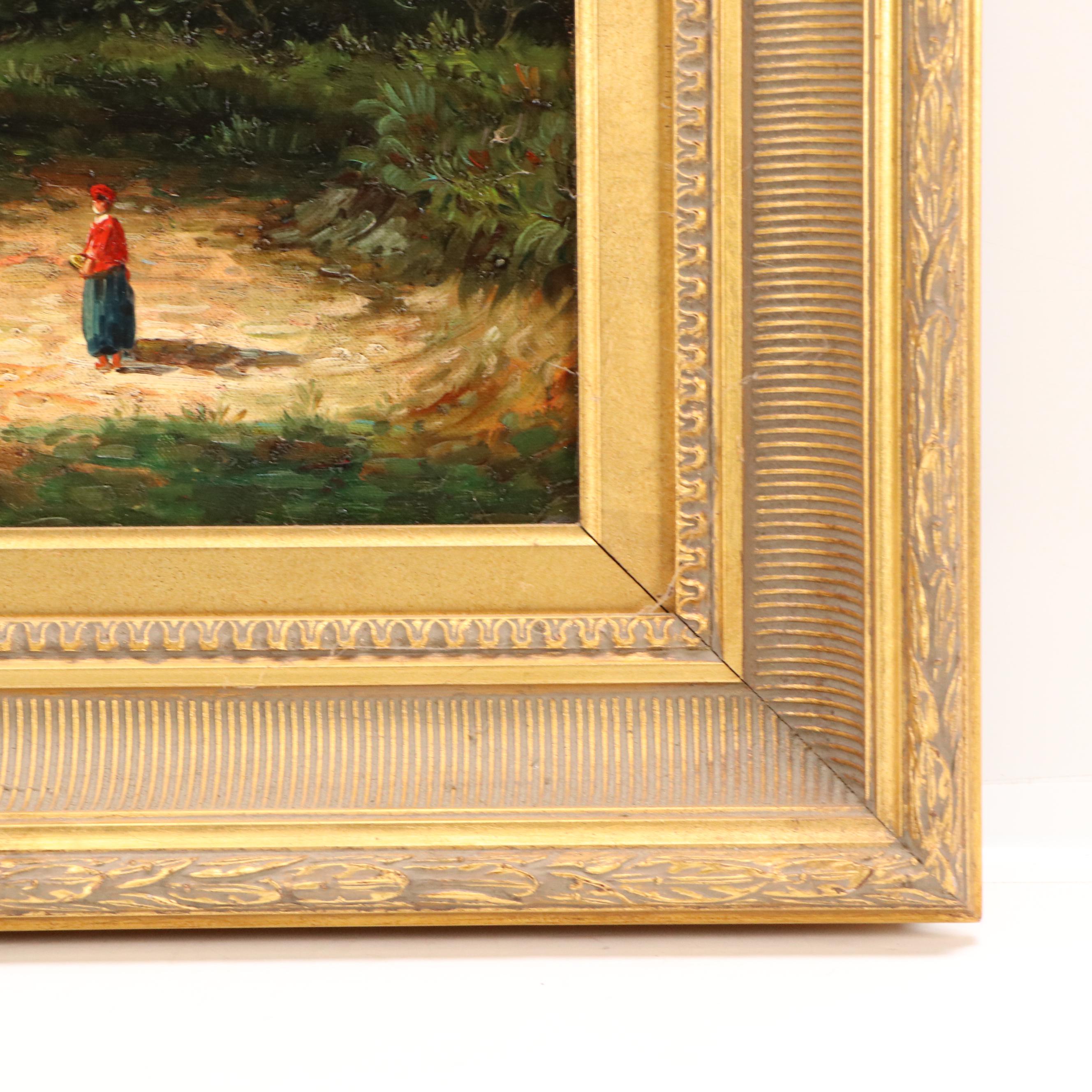 Maffei Riverside Landscape Oil Painting, 20th C.