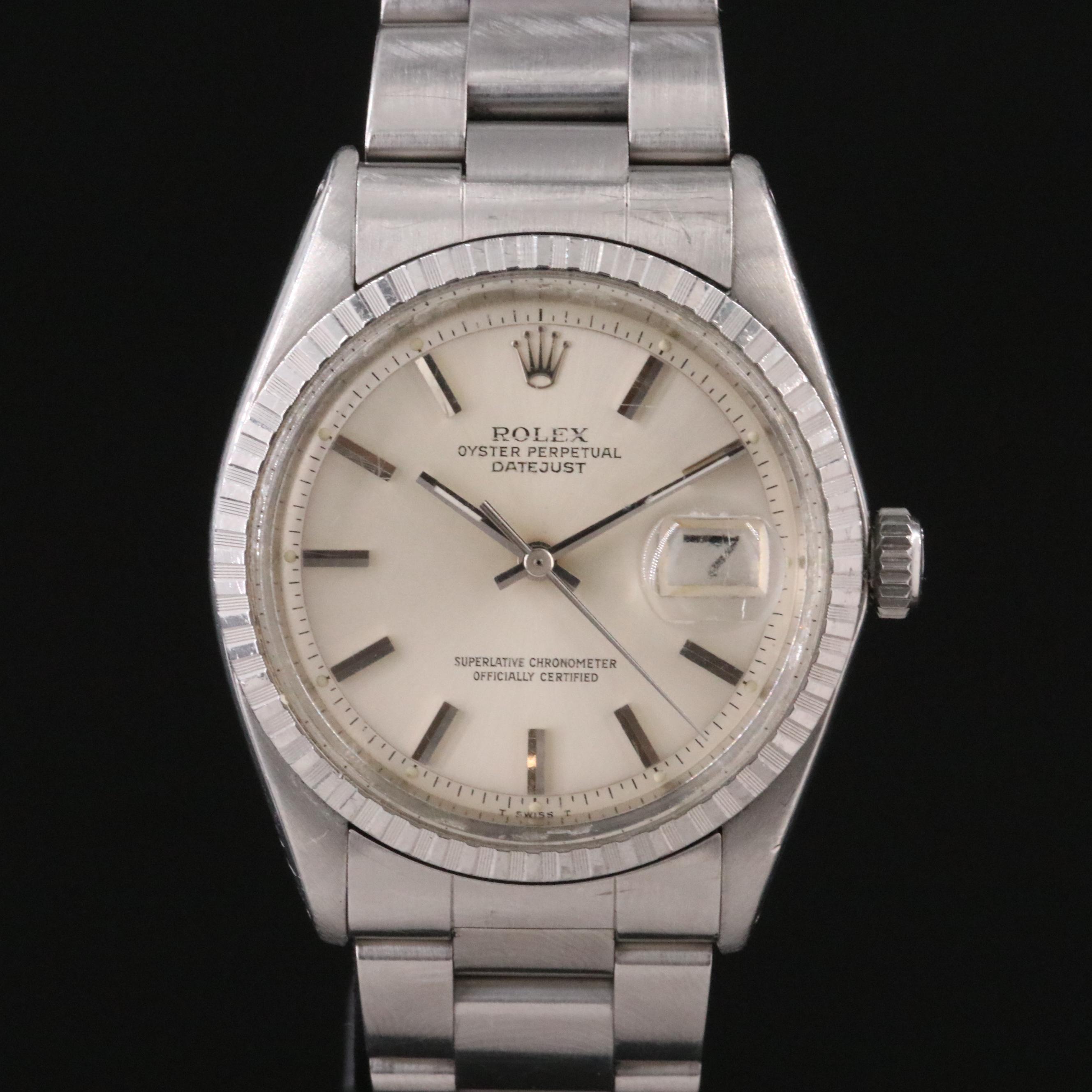 1973 Rolex Engine Turned Bezel Pie Pan Dial Datejust Watch