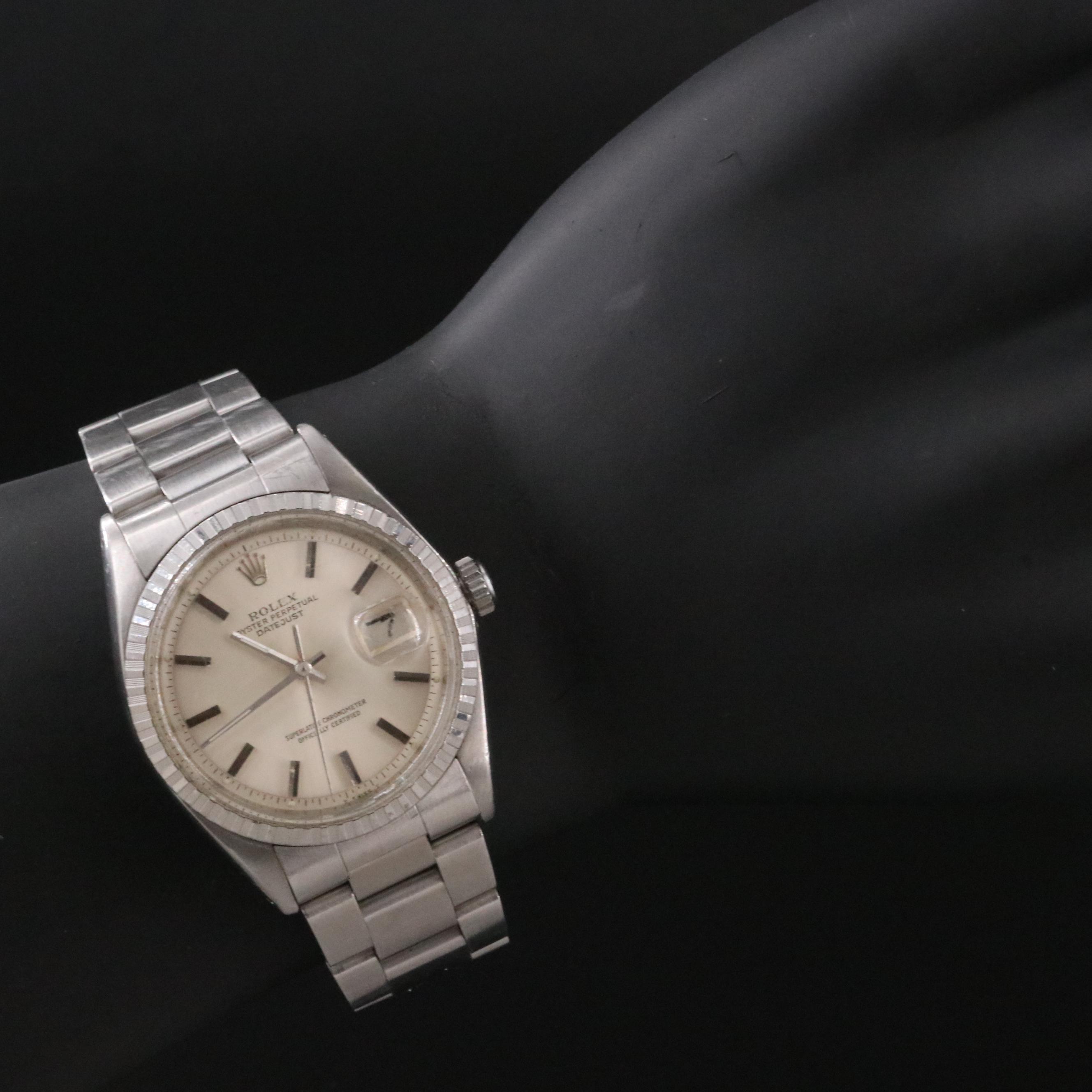1973 Rolex Engine Turned Bezel Pie Pan Dial Datejust Watch