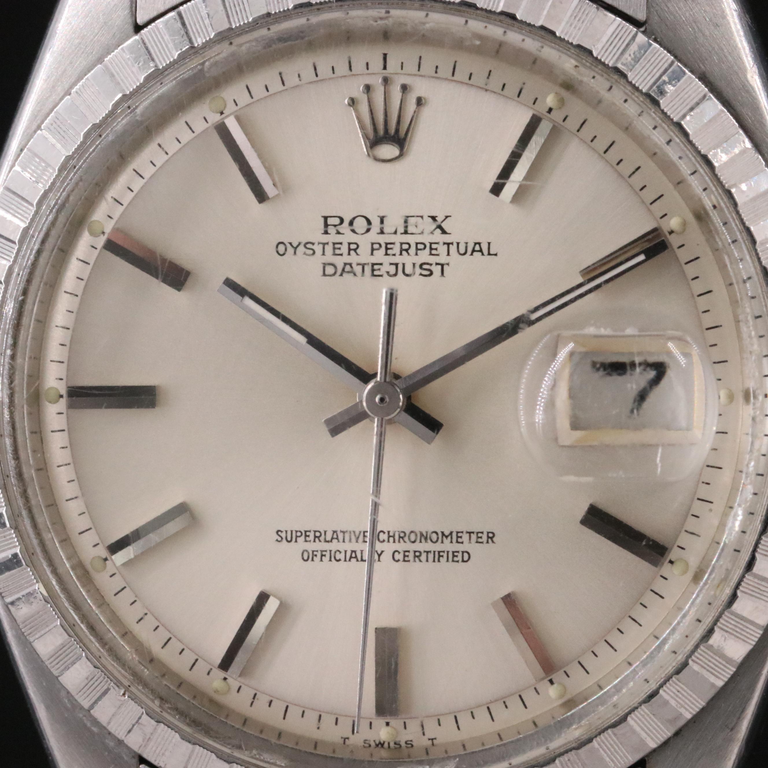 1973 Rolex Engine Turned Bezel Pie Pan Dial Datejust Watch