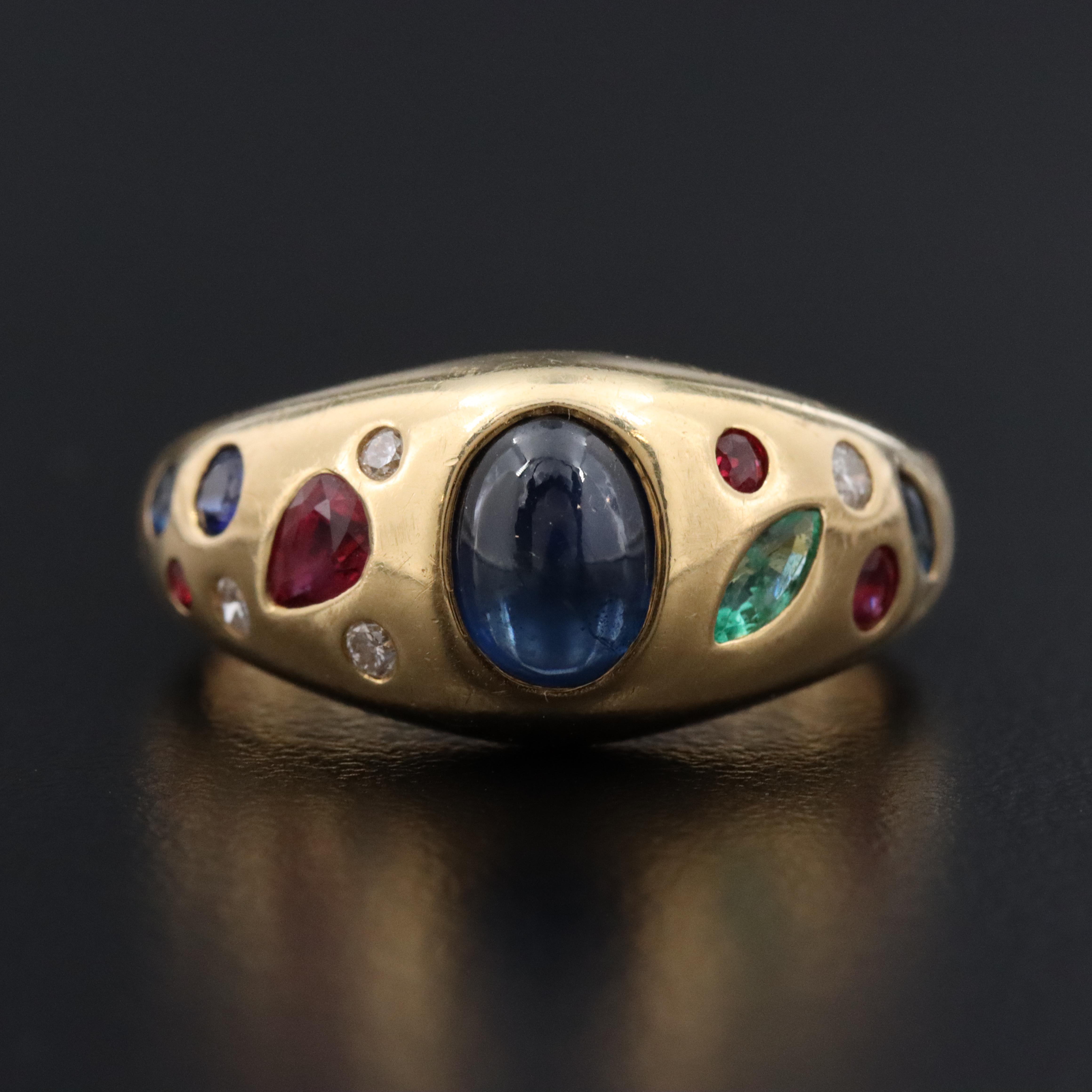 10K Sapphire, Ruby, Emerald and Diamond Ring