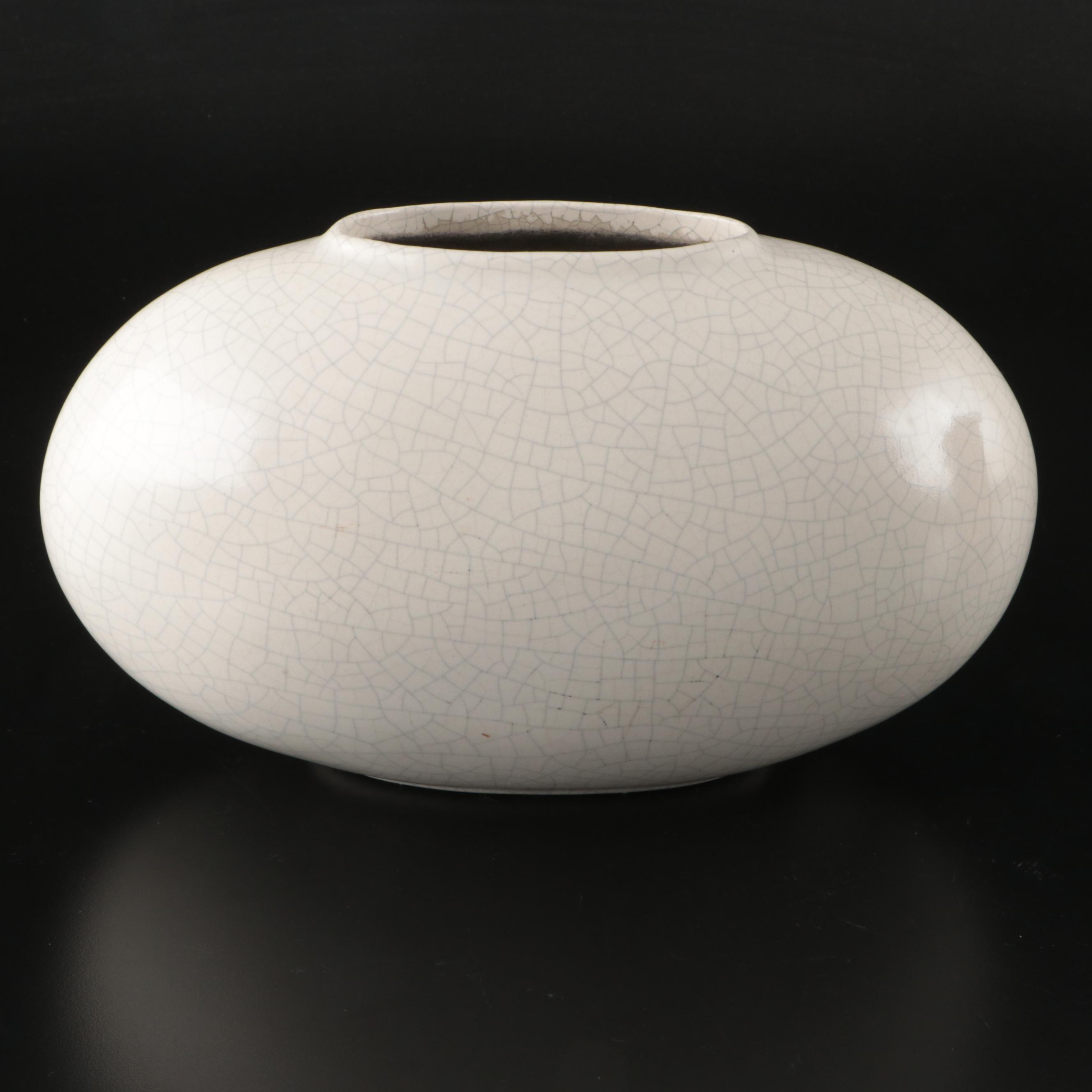 Red Wing Ceramic Cornucopia, Luster Glaze Vase and Crackle Glass Vessel