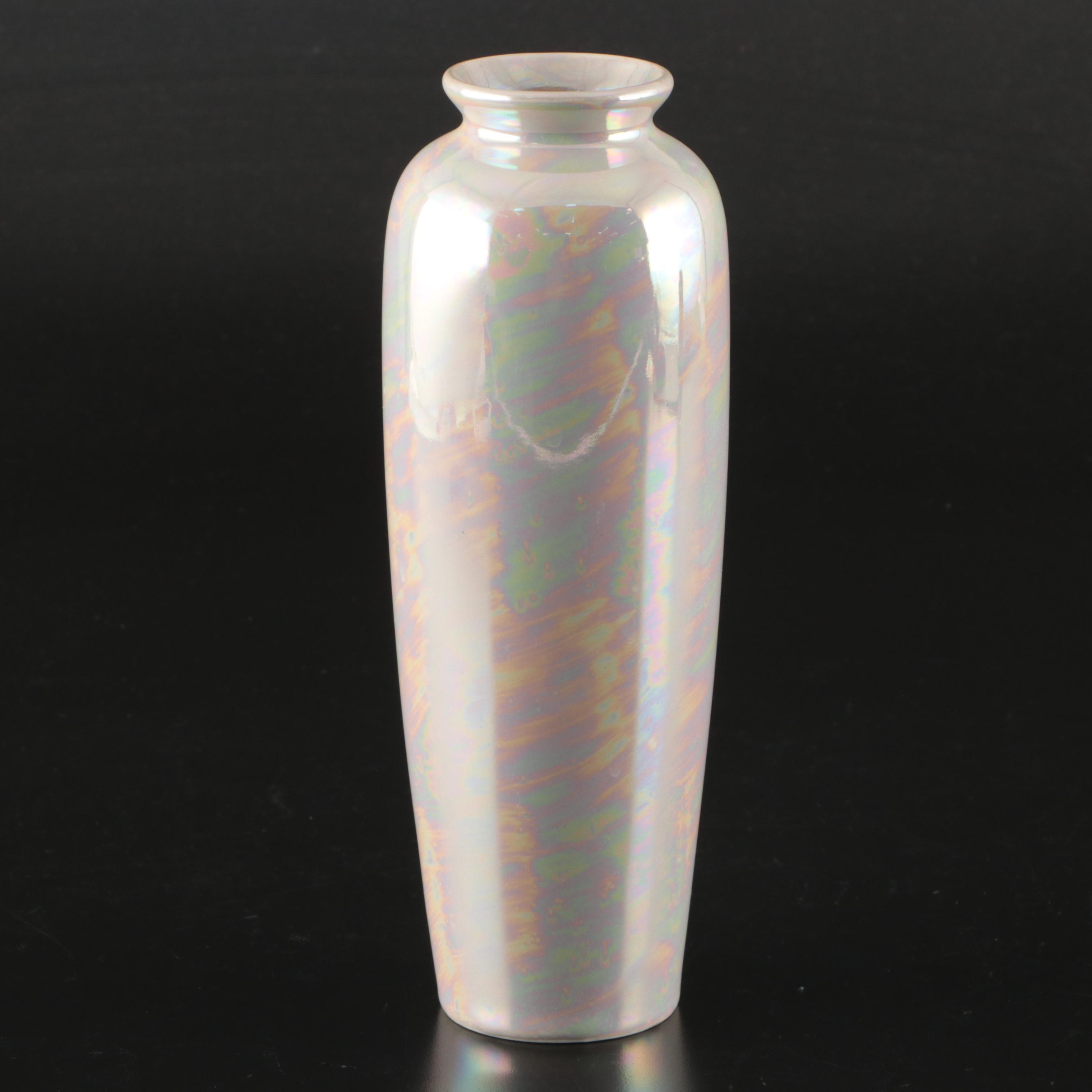 Red Wing Ceramic Cornucopia, Luster Glaze Vase and Crackle Glass Vessel