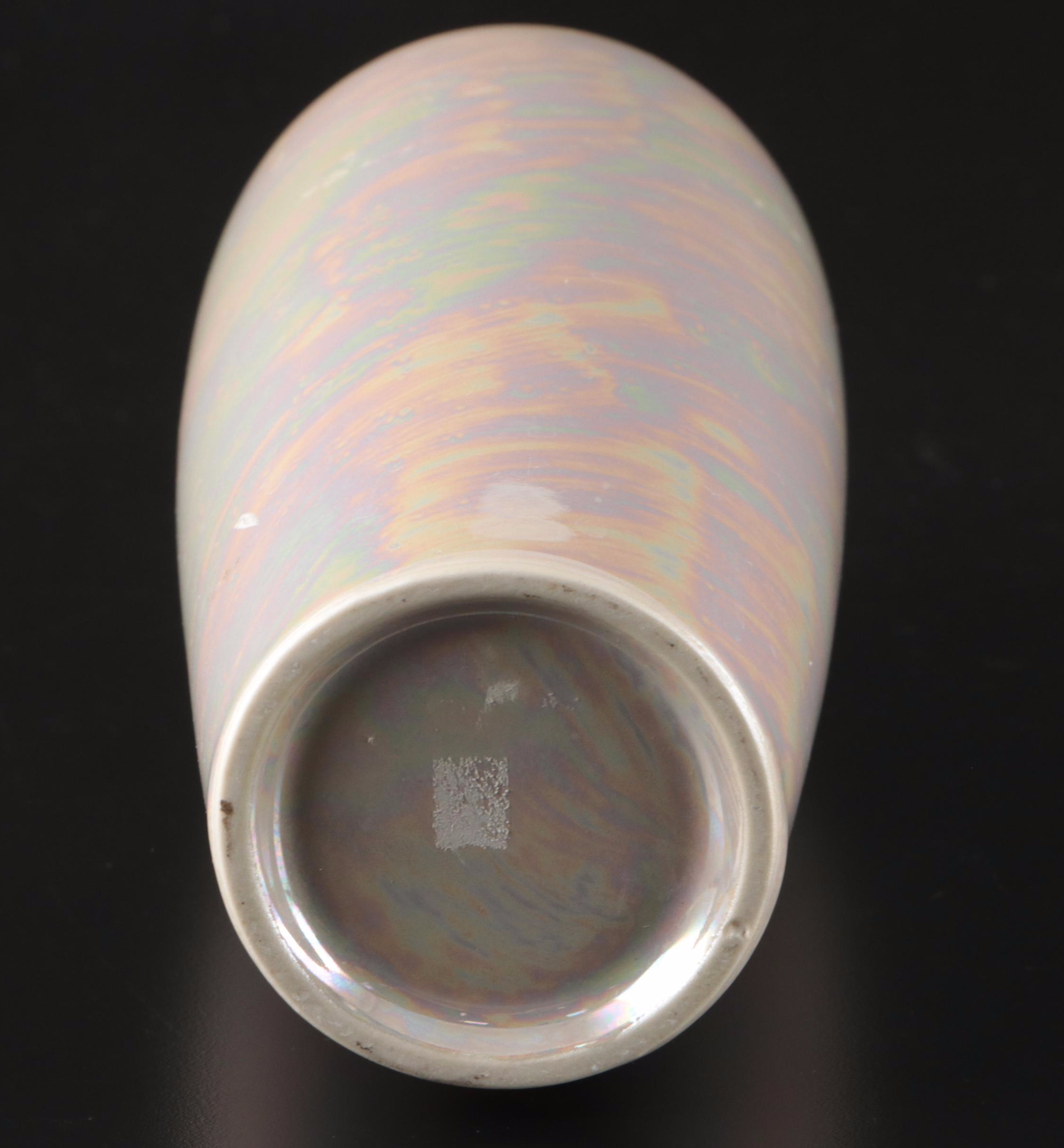 Red Wing Ceramic Cornucopia, Luster Glaze Vase and Crackle Glass Vessel