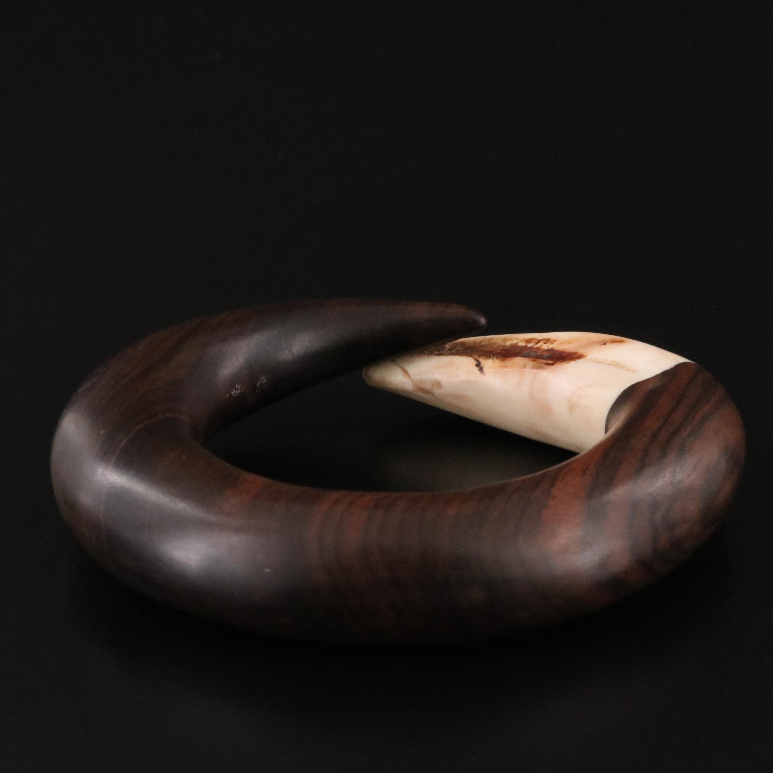 Boar Tusk and Ebony Wood Bracelet