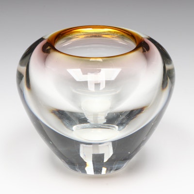 Waterford Crystal "Evolution" Red Amber Accented Vase, 2005–2016 Waterford Crystal "Evolution" Red Amber Accented Vase, 2005–2016