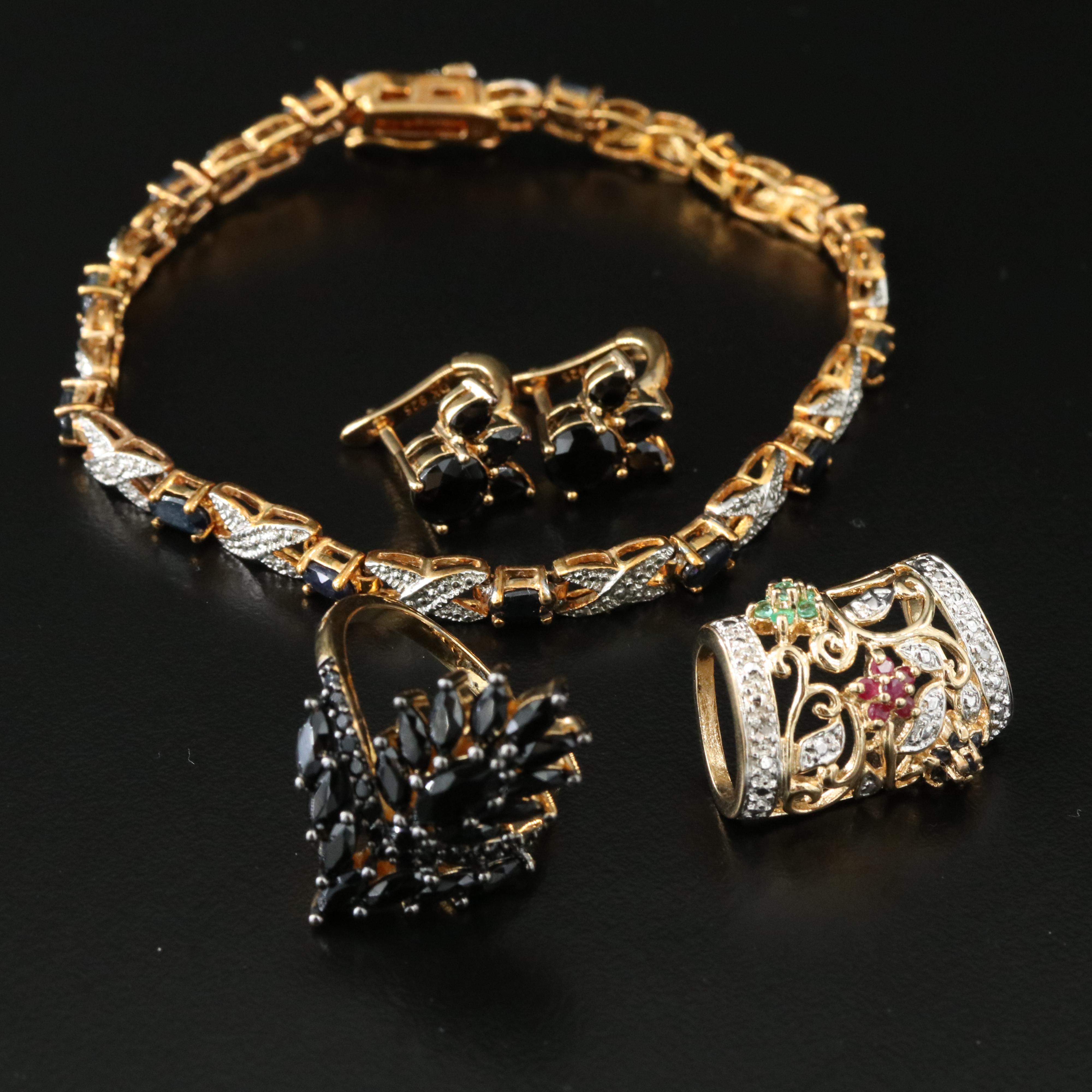 Sterling Sapphire, Emerald and Diamond Jewelry Collection