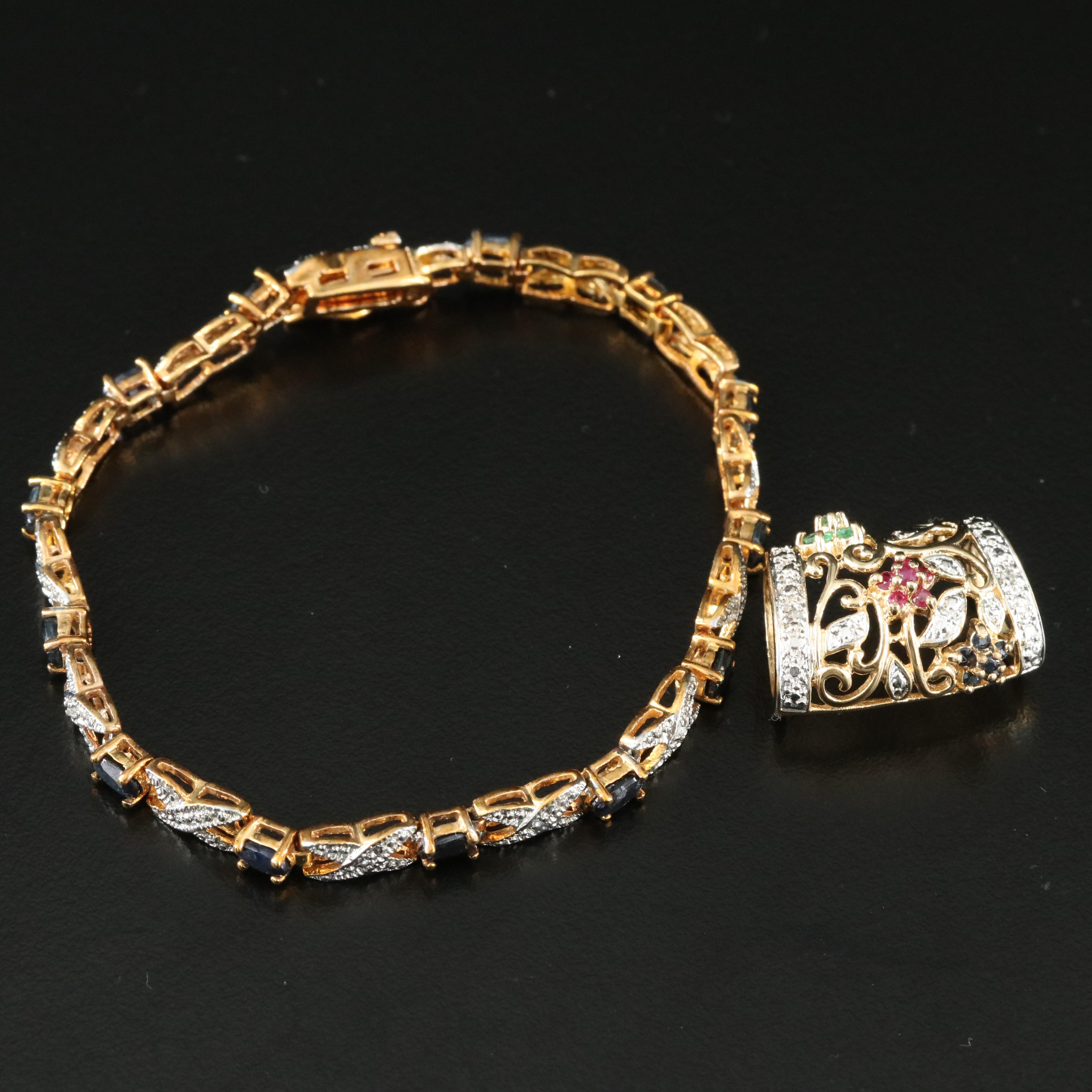 Sterling Sapphire, Emerald and Diamond Jewelry Collection