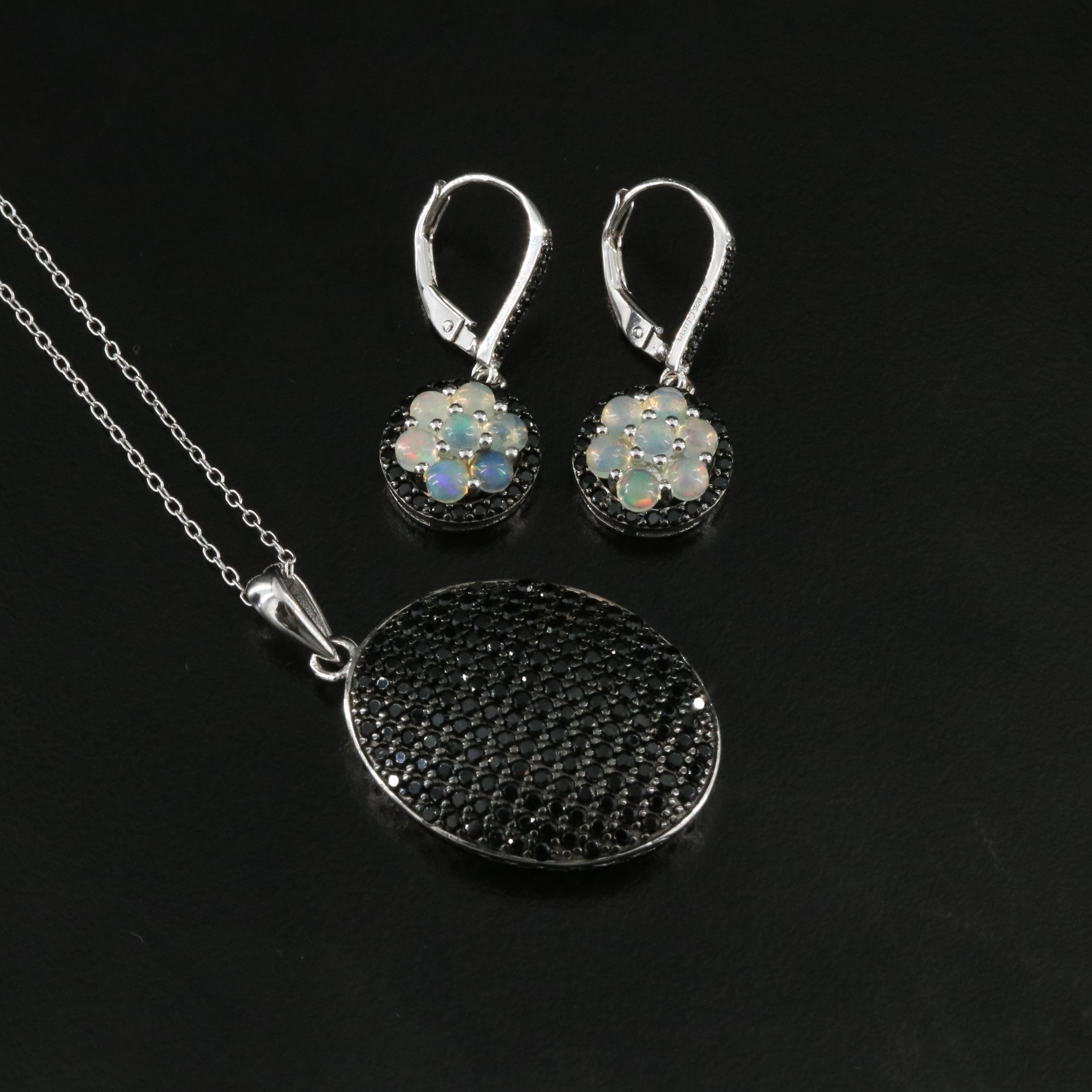 Sterling Opal, Citrine and Spinel Bracelet, Earrings and Pendant Necklace