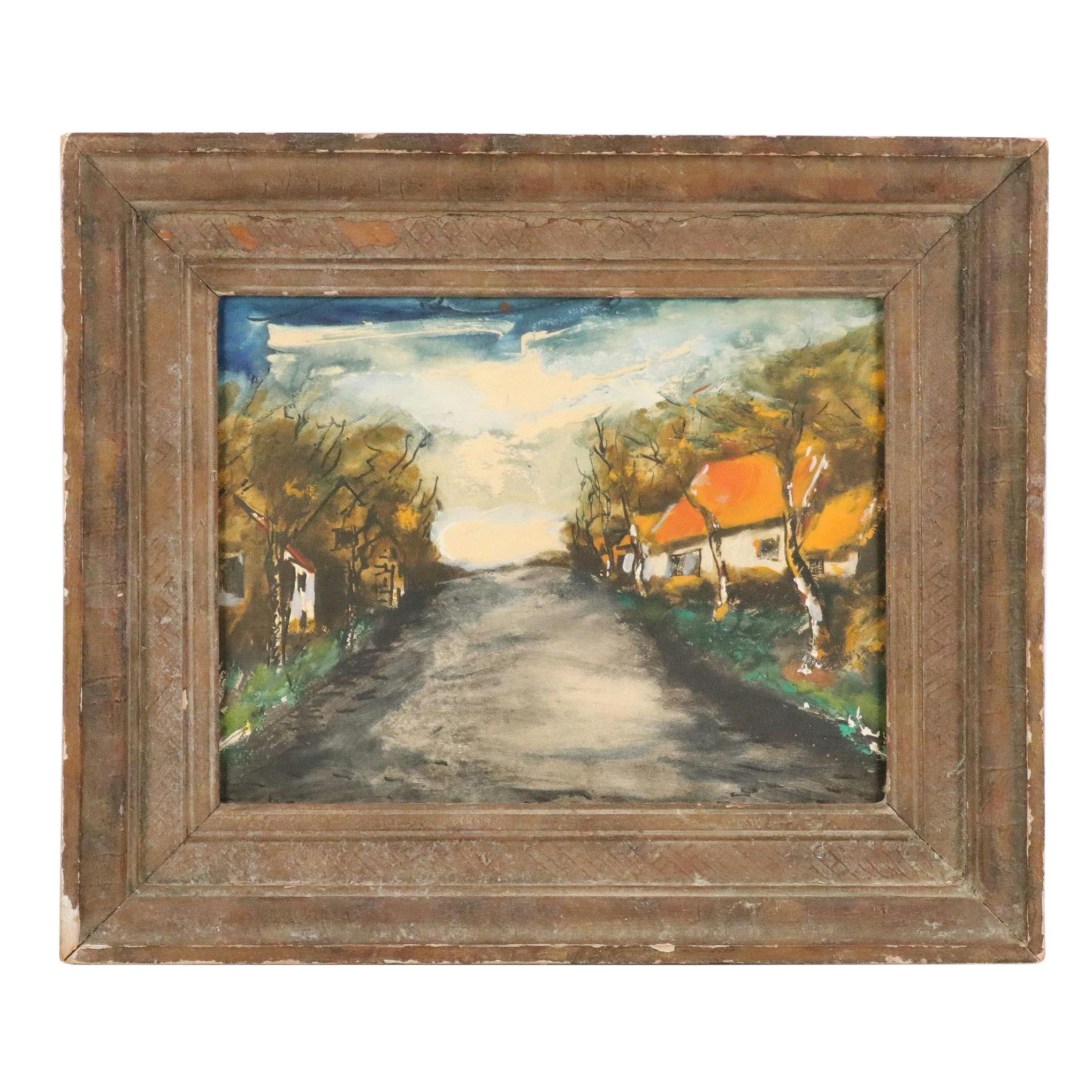 Collotype of Neighborhood Street Scene