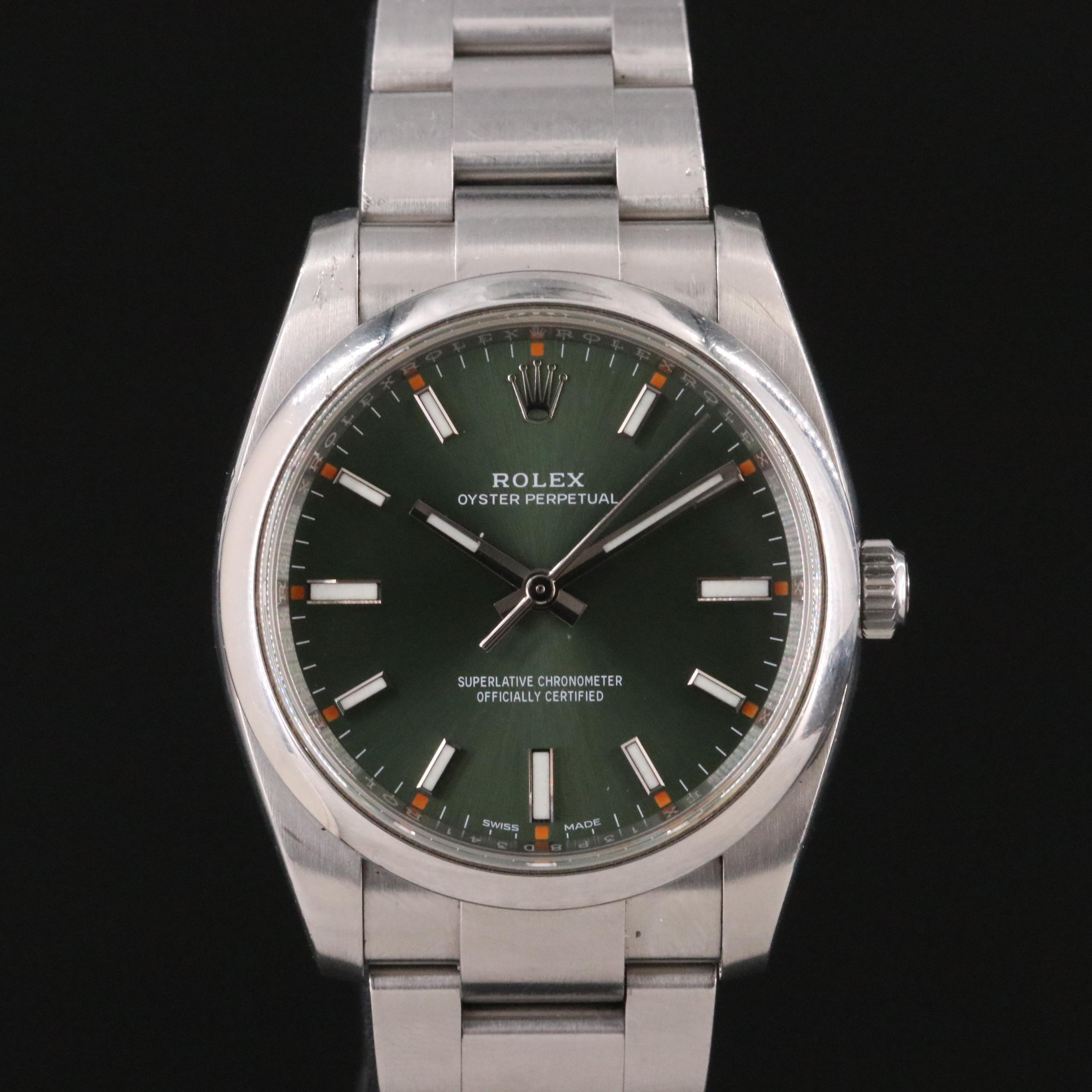 Rolex Oyster Perpetual 114200 Olive Green 34mm Steel Automatic Watch