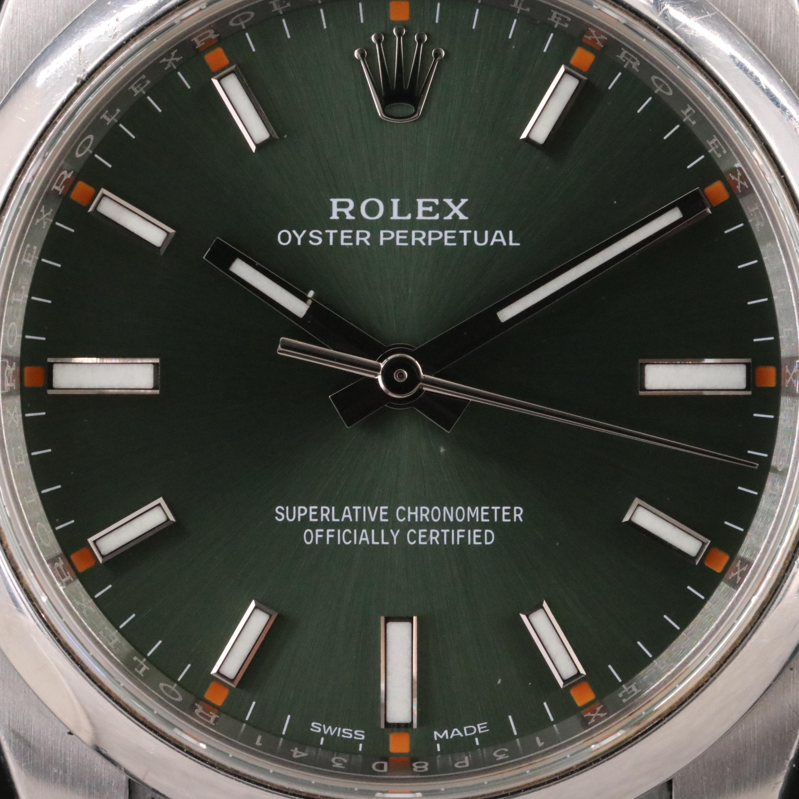 Rolex Oyster Perpetual 114200 Olive Green 34mm Steel Automatic Watch