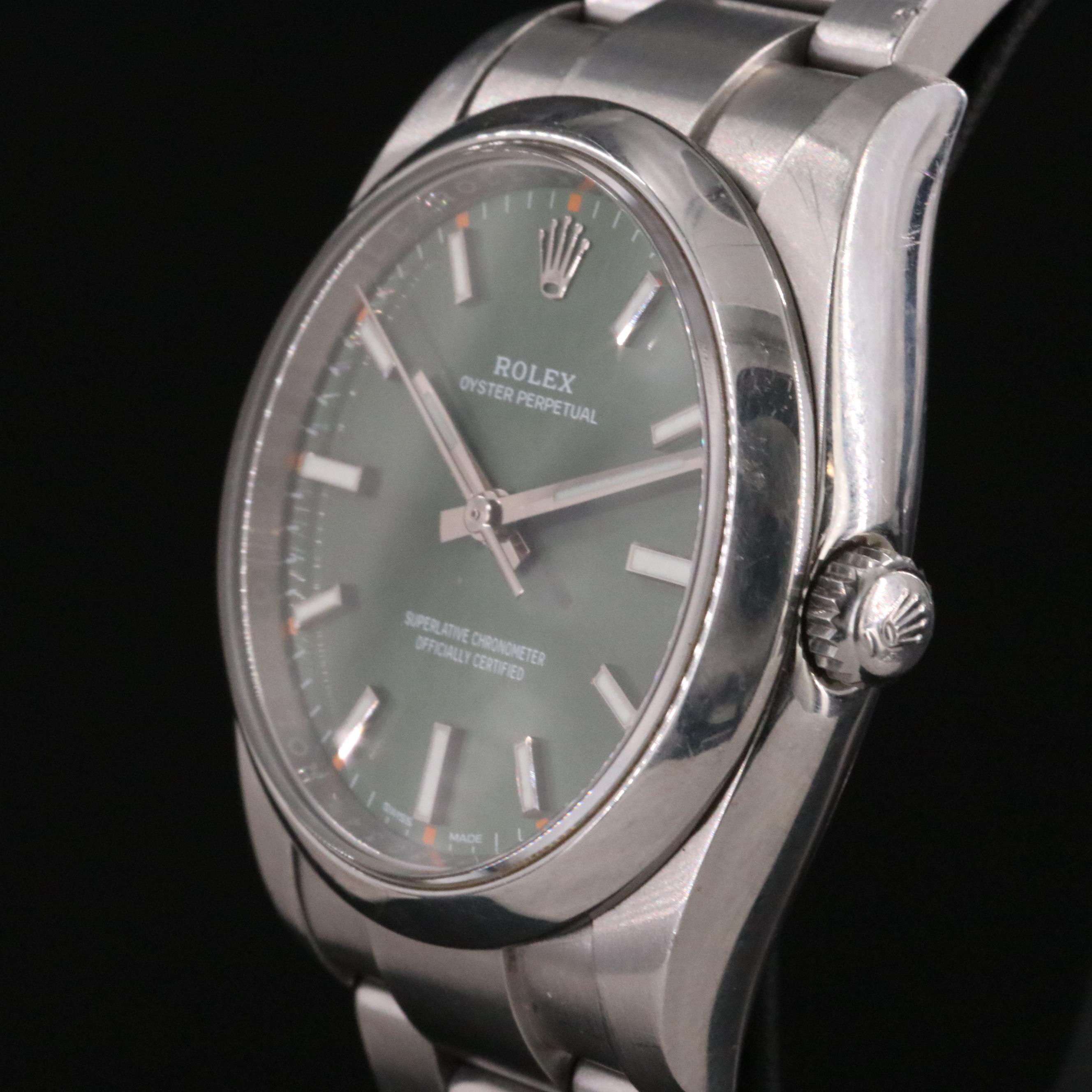 Rolex Oyster Perpetual 114200 Olive Green 34mm Steel Automatic Watch