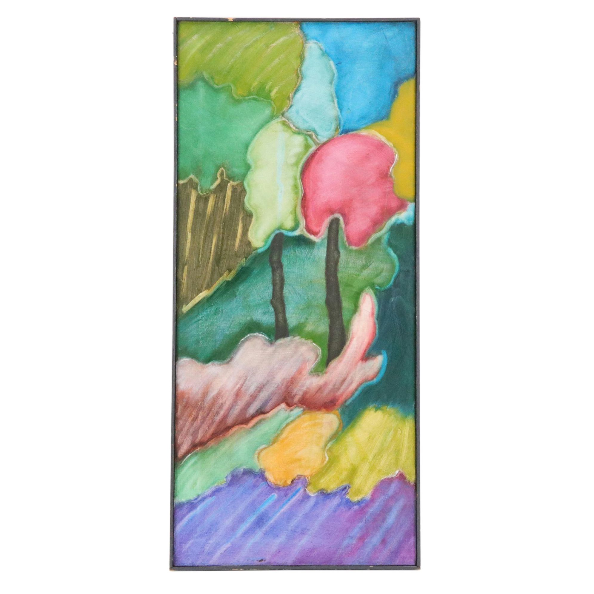 G. Gorman Surreal Wooded Landscape Acrylic Painting, 1995