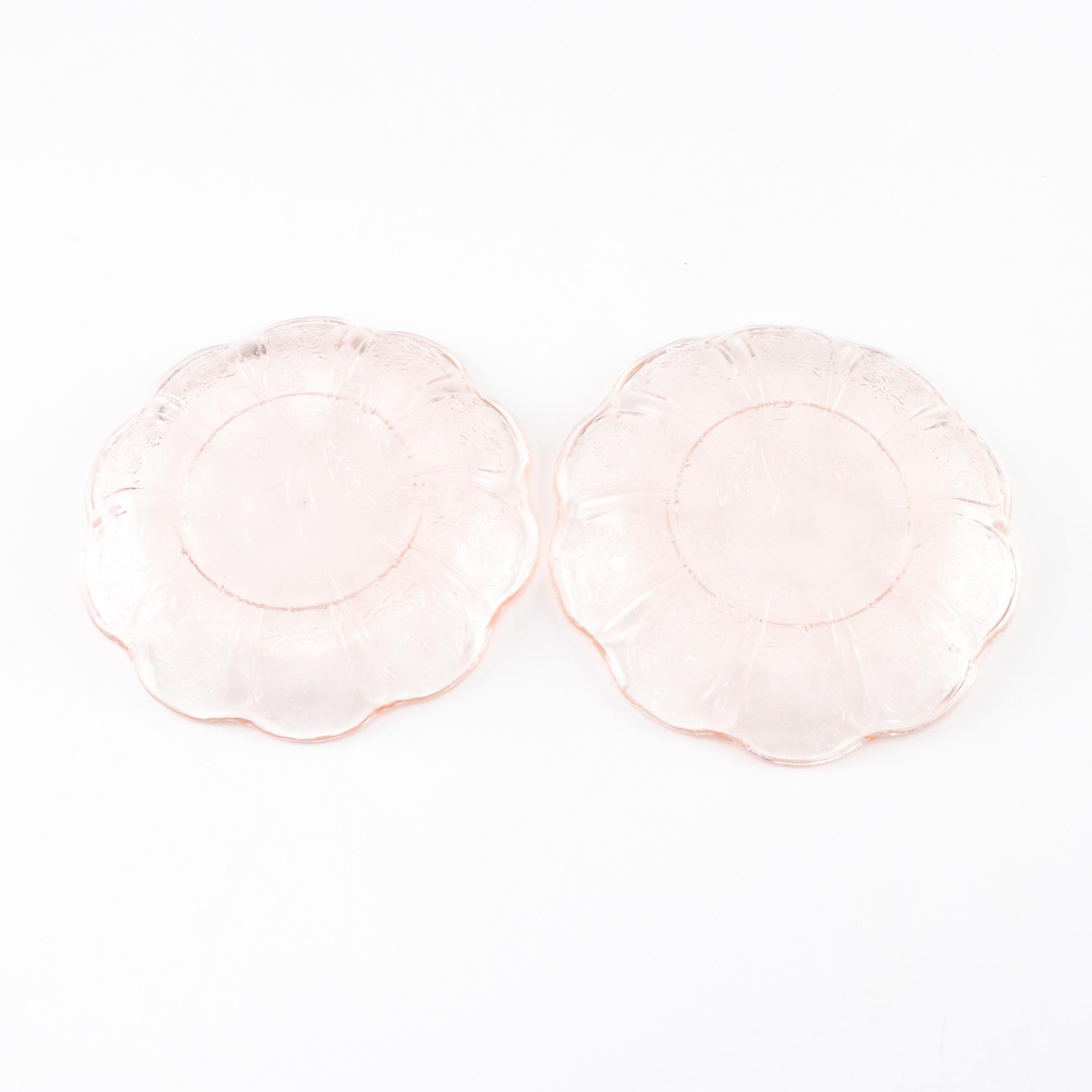 Pink Depression Era Glass "Oyster & Pearl" Candle Holders & Other Tableware