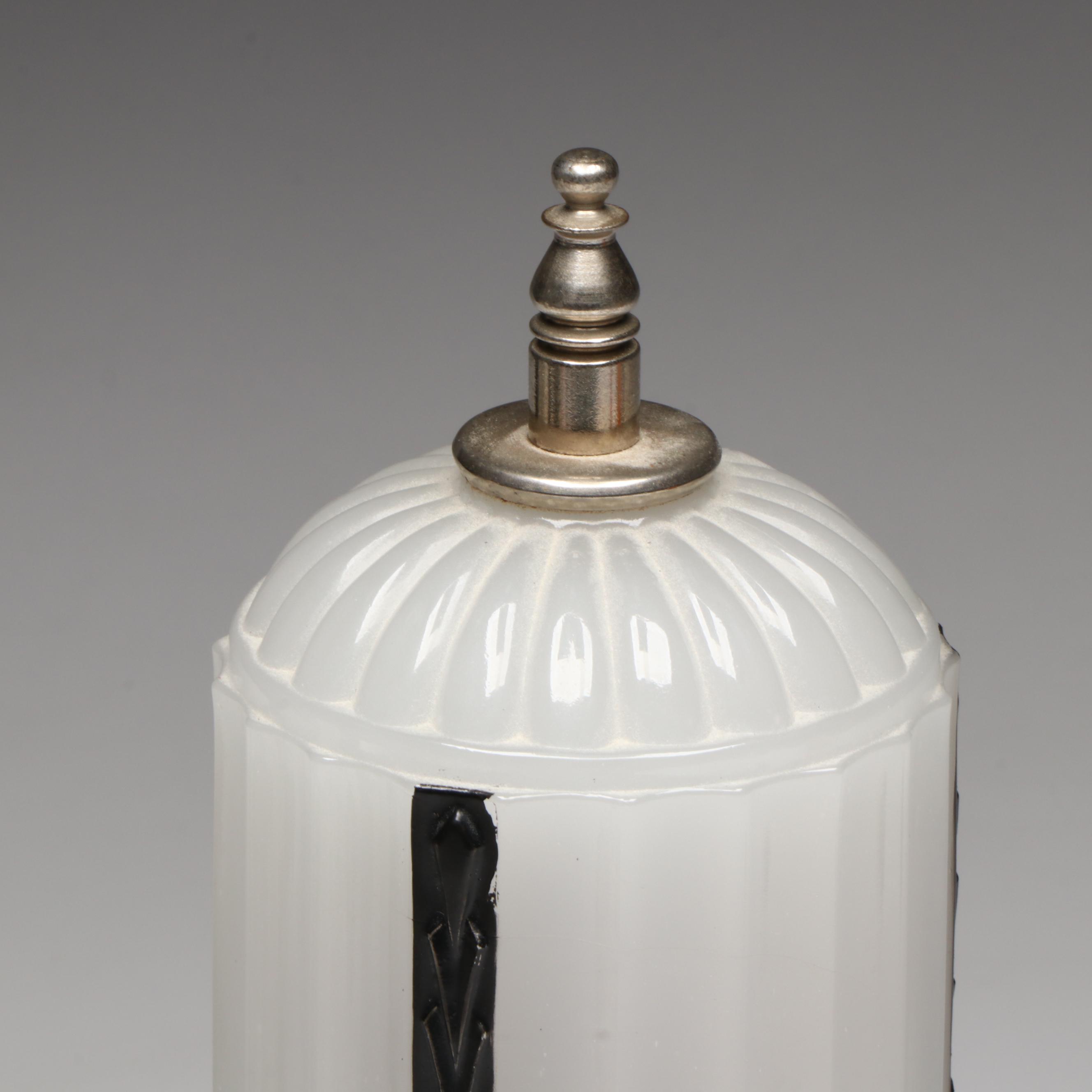 Oak Tree Cameo Glass Vase with Art Deco Milk Glass Boudoir Lamp