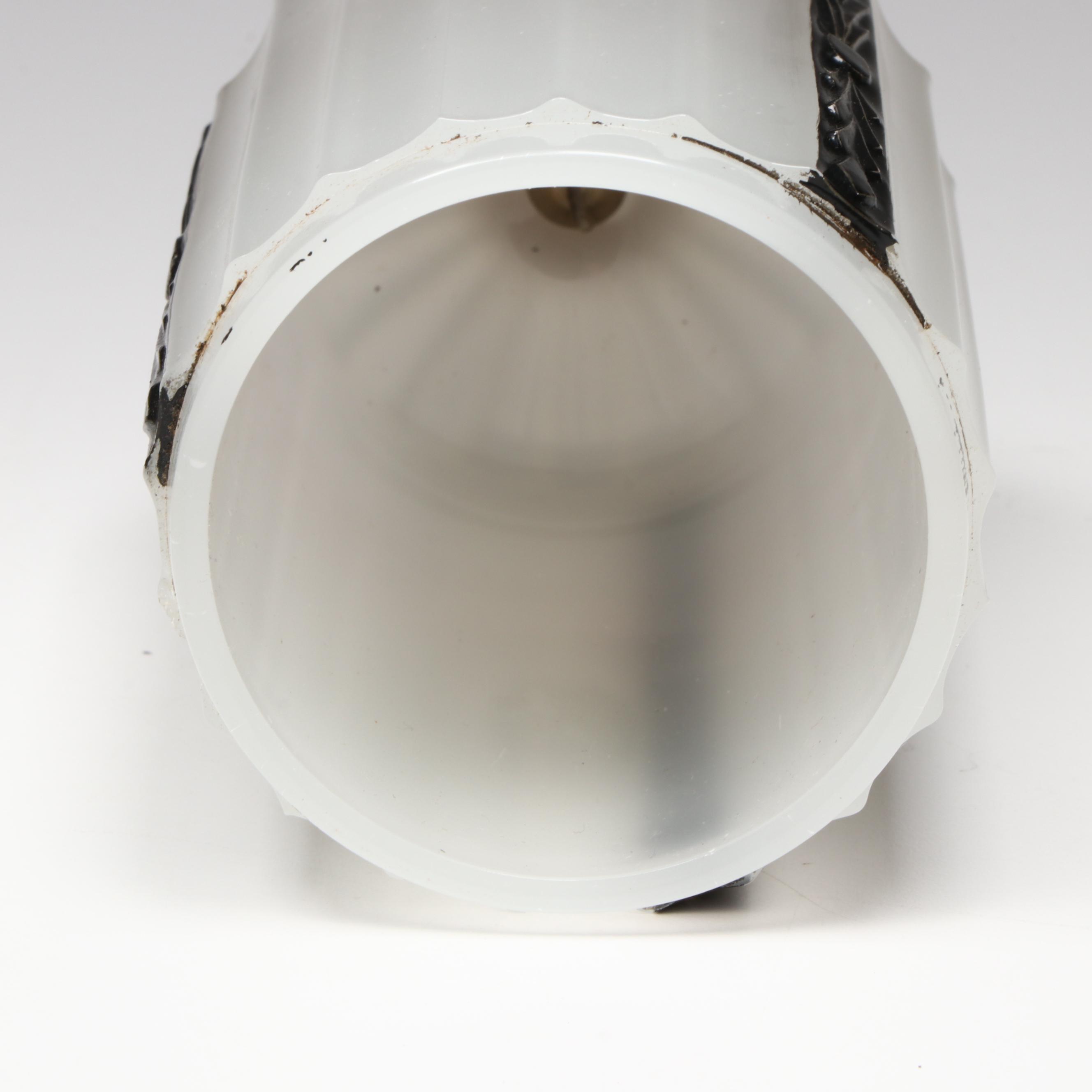 Oak Tree Cameo Glass Vase with Art Deco Milk Glass Boudoir Lamp