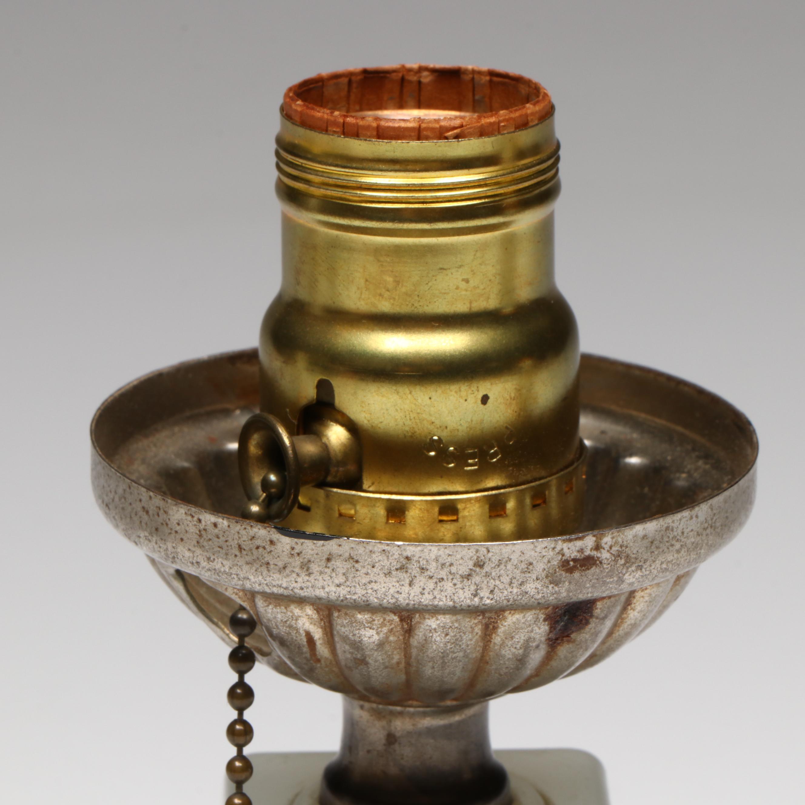 Oak Tree Cameo Glass Vase with Art Deco Milk Glass Boudoir Lamp