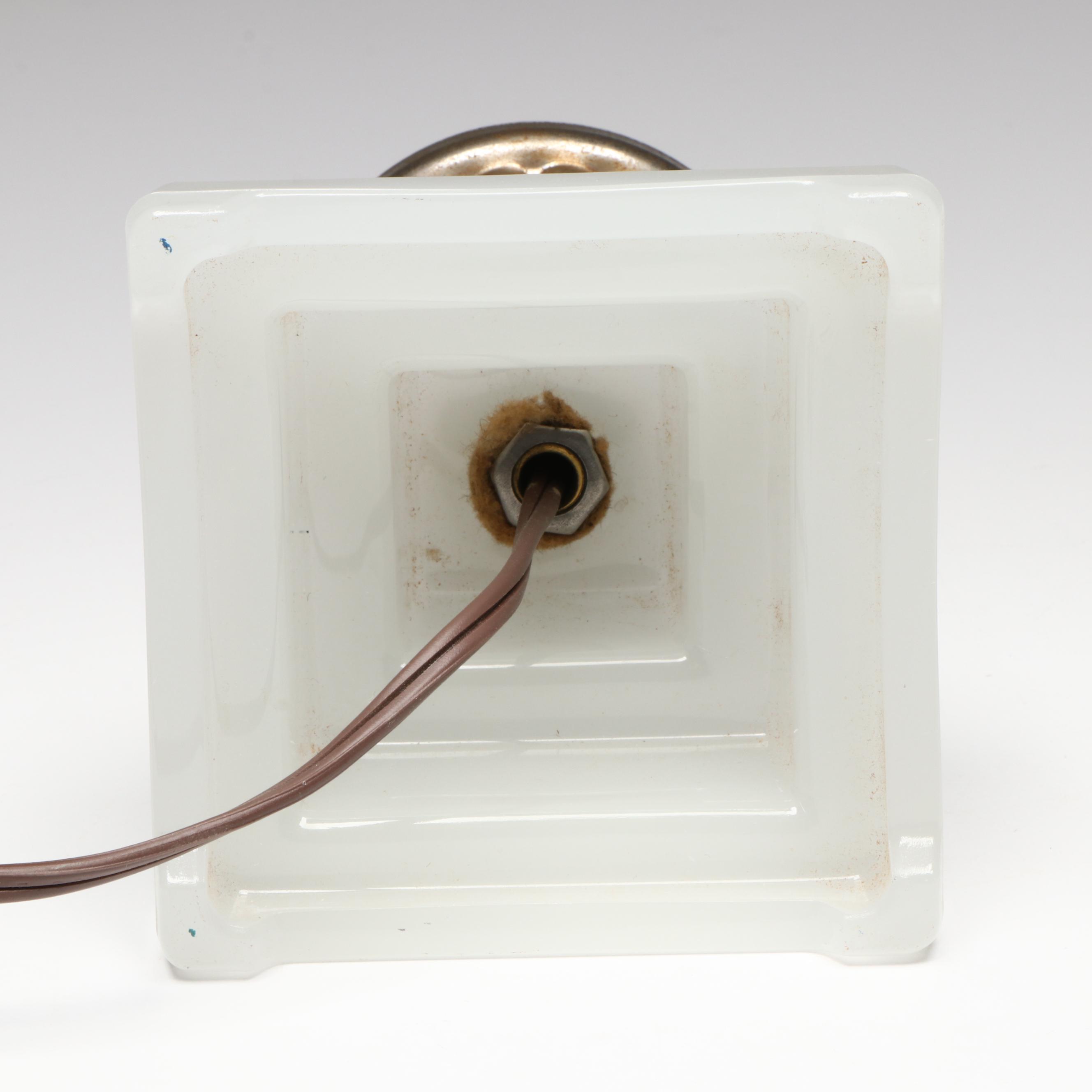 Oak Tree Cameo Glass Vase with Art Deco Milk Glass Boudoir Lamp