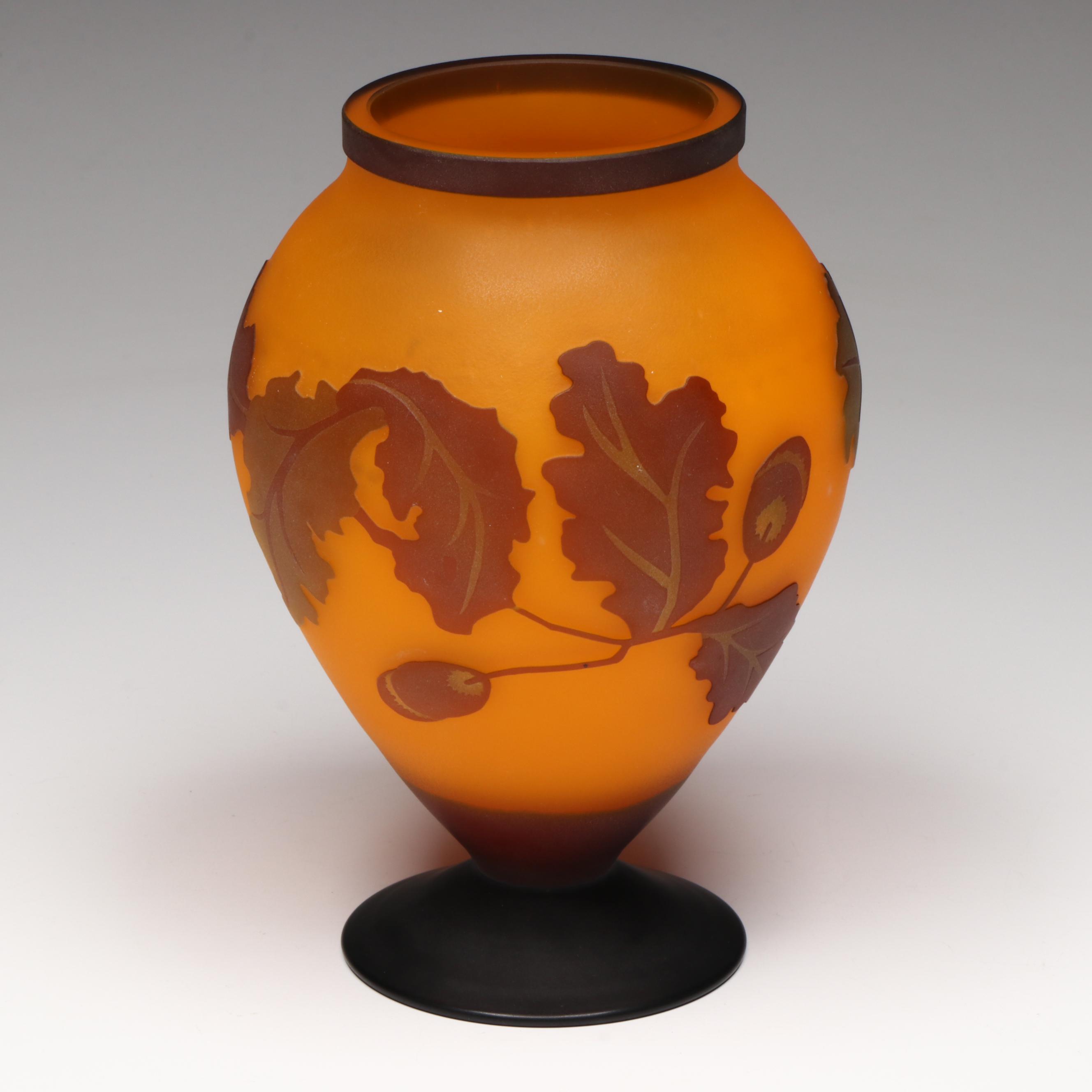 Oak Tree Cameo Glass Vase with Art Deco Milk Glass Boudoir Lamp