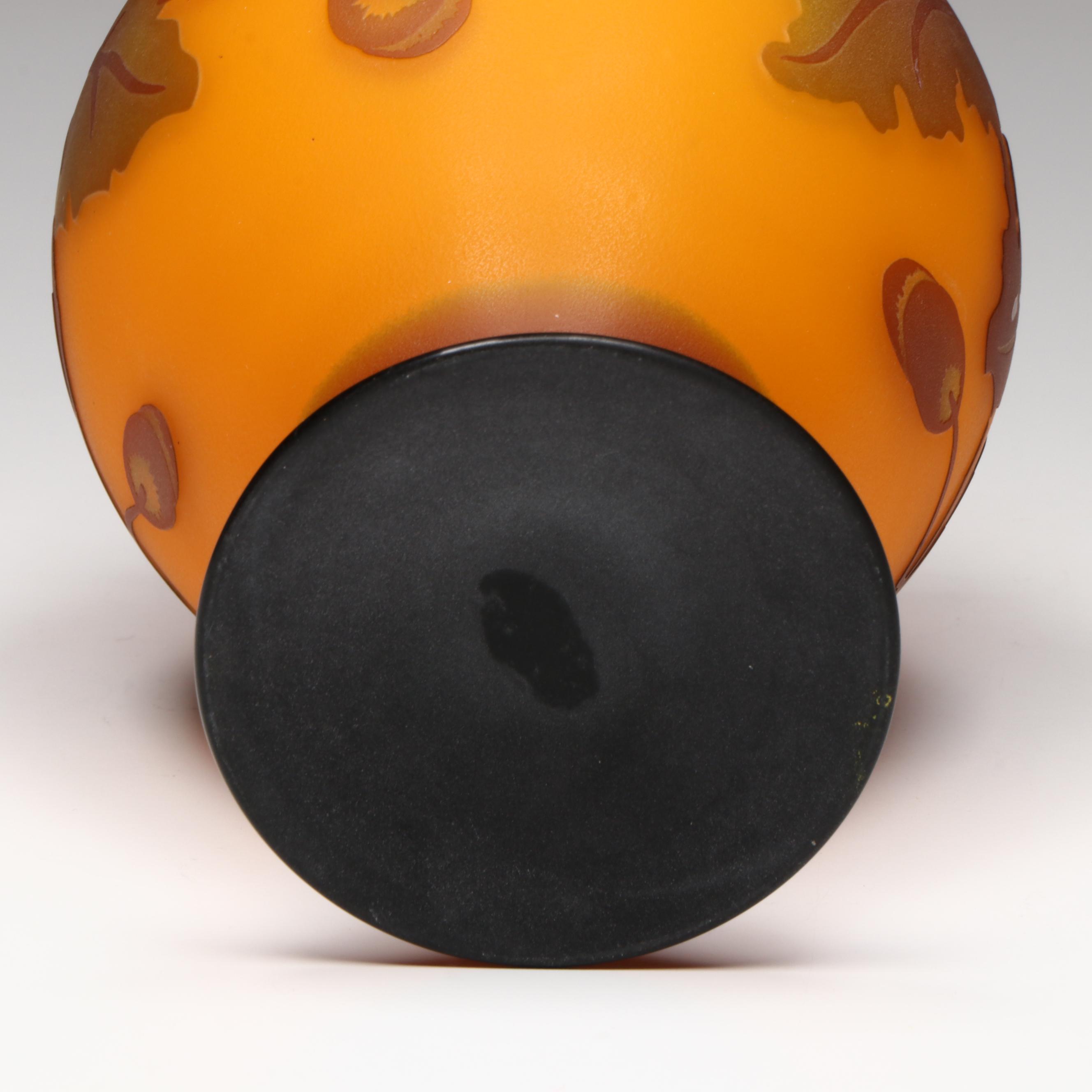 Oak Tree Cameo Glass Vase with Art Deco Milk Glass Boudoir Lamp