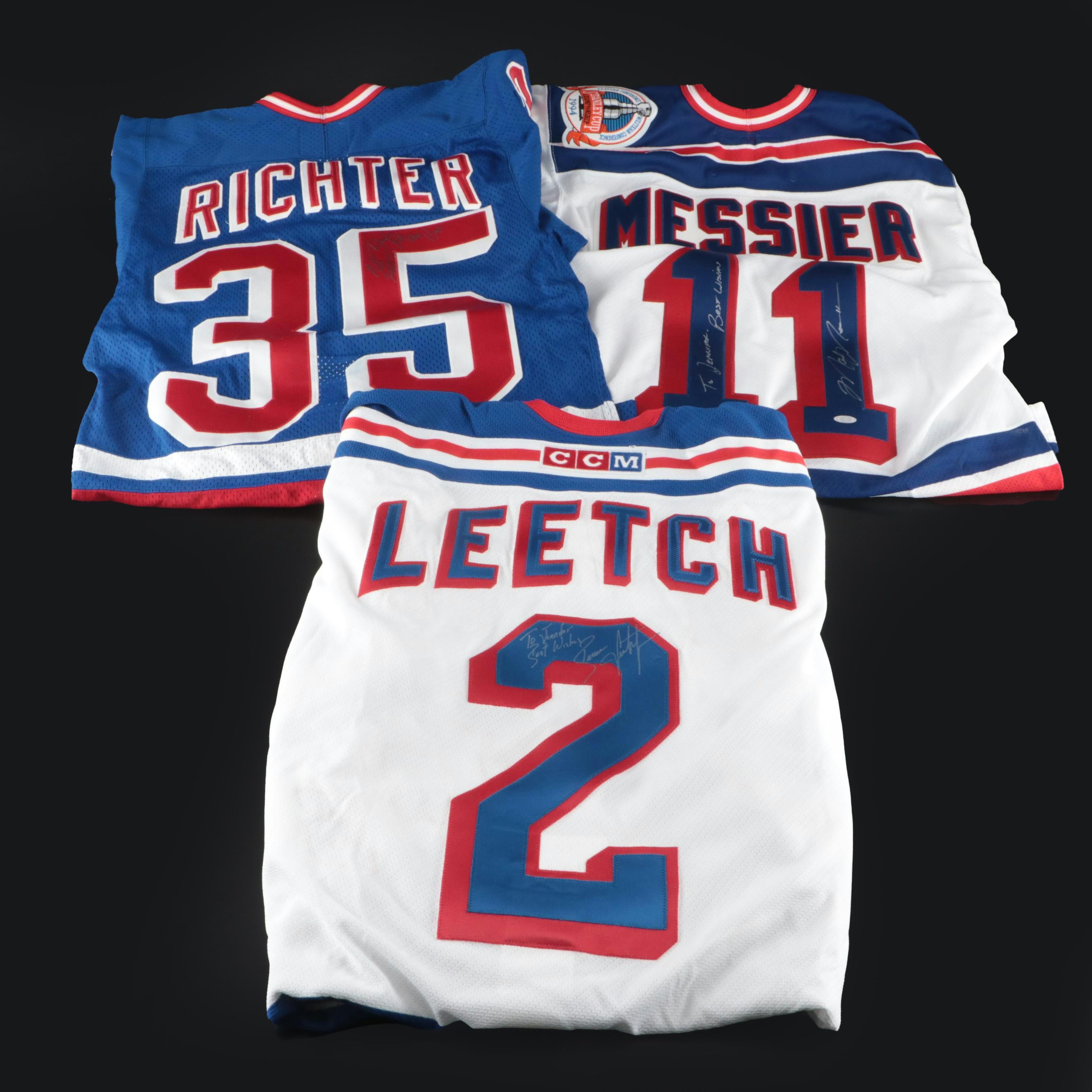 Brian Leetch, Mark Messier, and Mike Richter Signed New York Rangers Jerseys