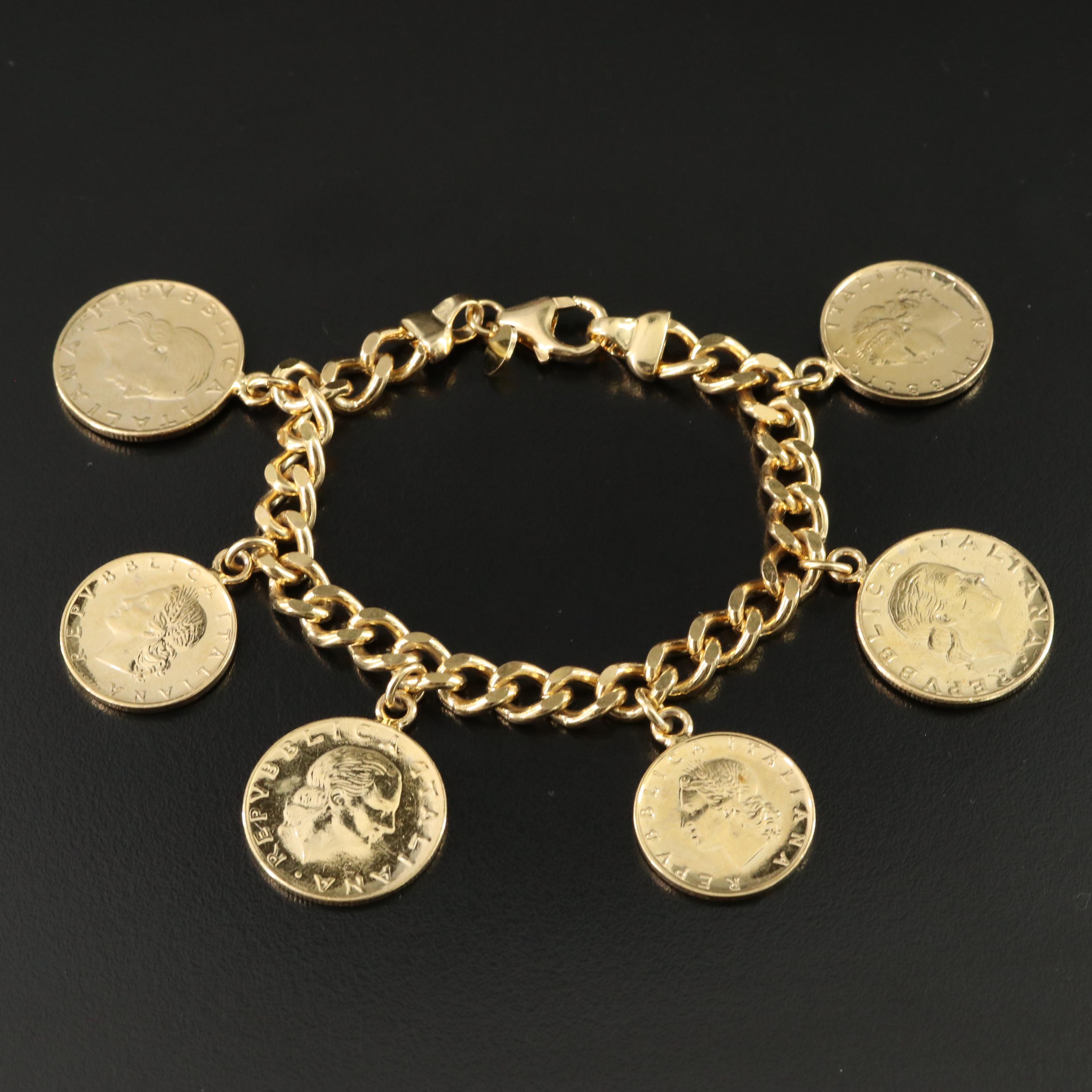 Bellezza Italian Lira Replica Coin Charm Bracelet