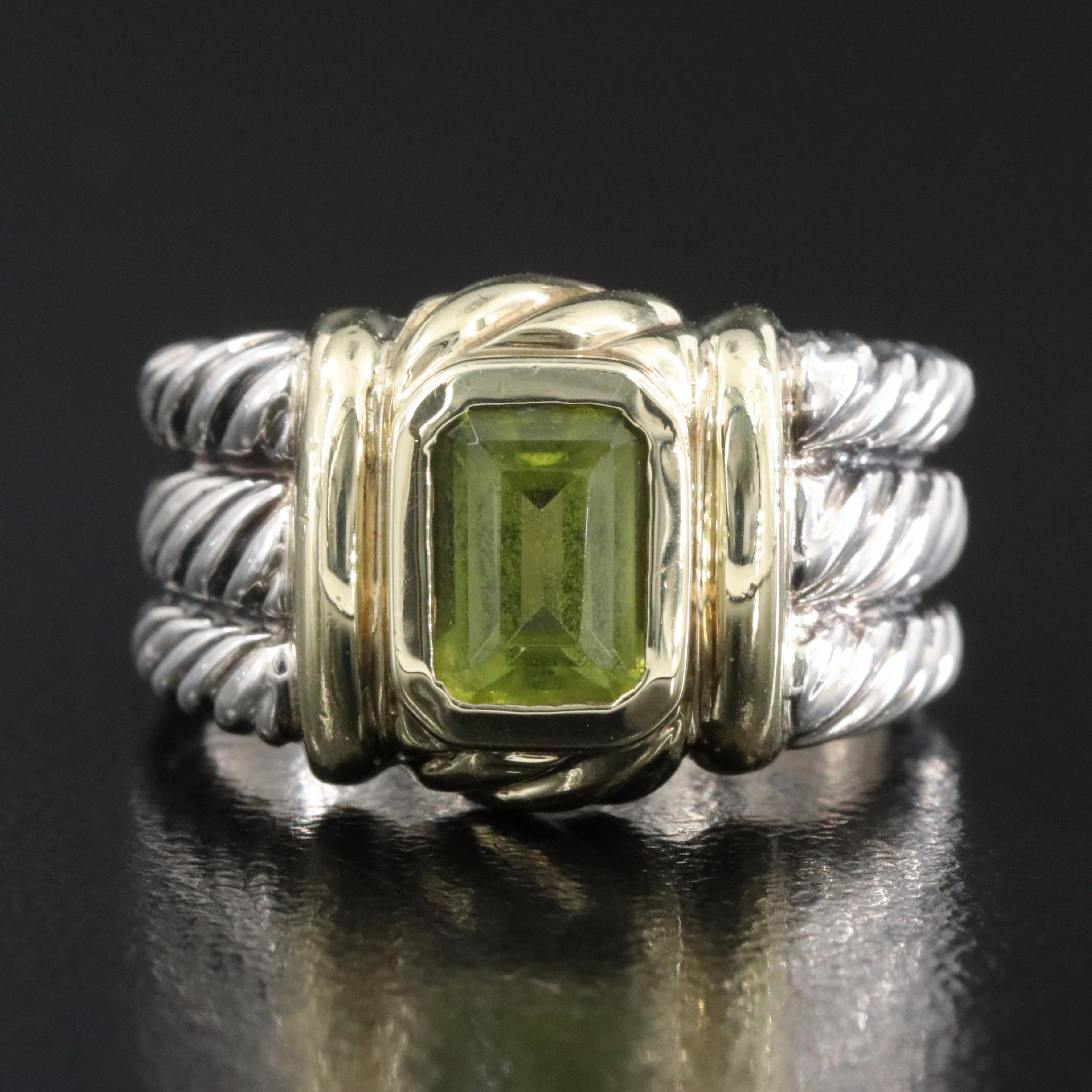 David Yurman Noblesse Sterling, 14K and Peridot Triple Cable Ring