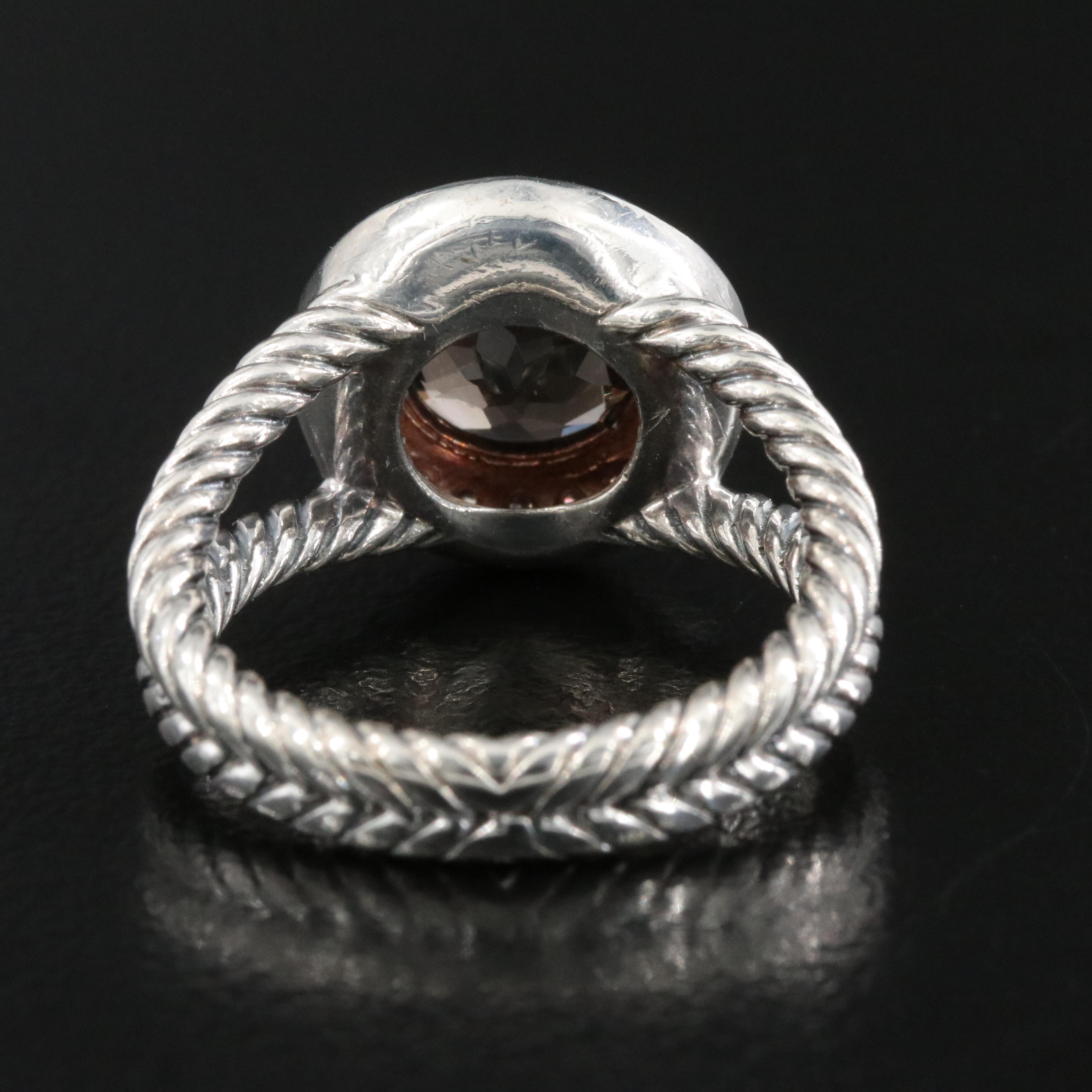 David Yurman Albion Sterling Smoky Quartz and Diamond Ring