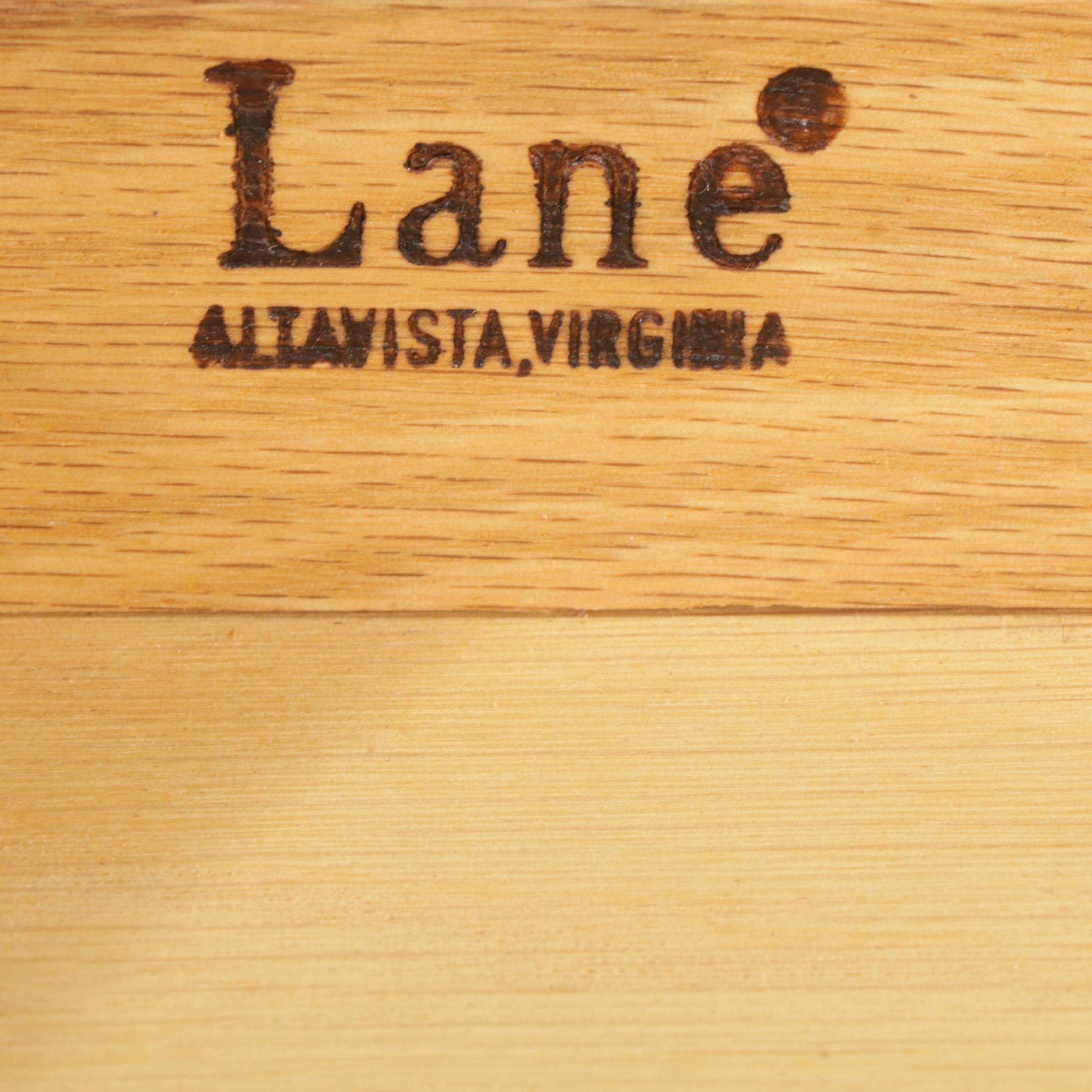 Pair of Lane Chinese Chippendale Style Banded Mahogany Round Side Tables