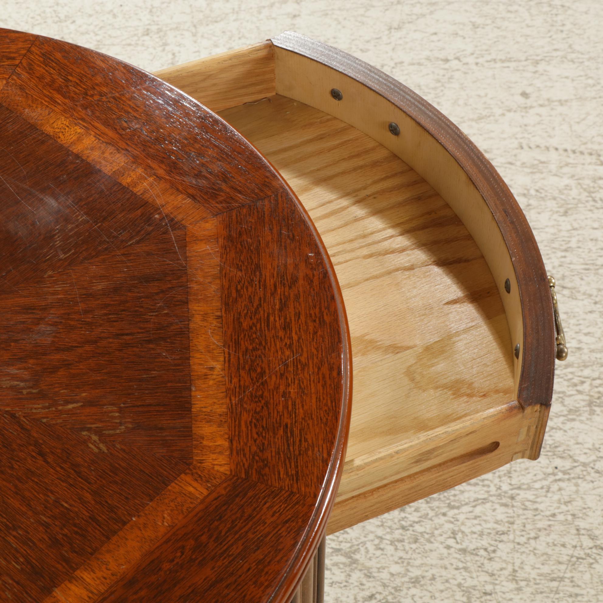 Pair of Lane Chinese Chippendale Style Banded Mahogany Round Side Tables
